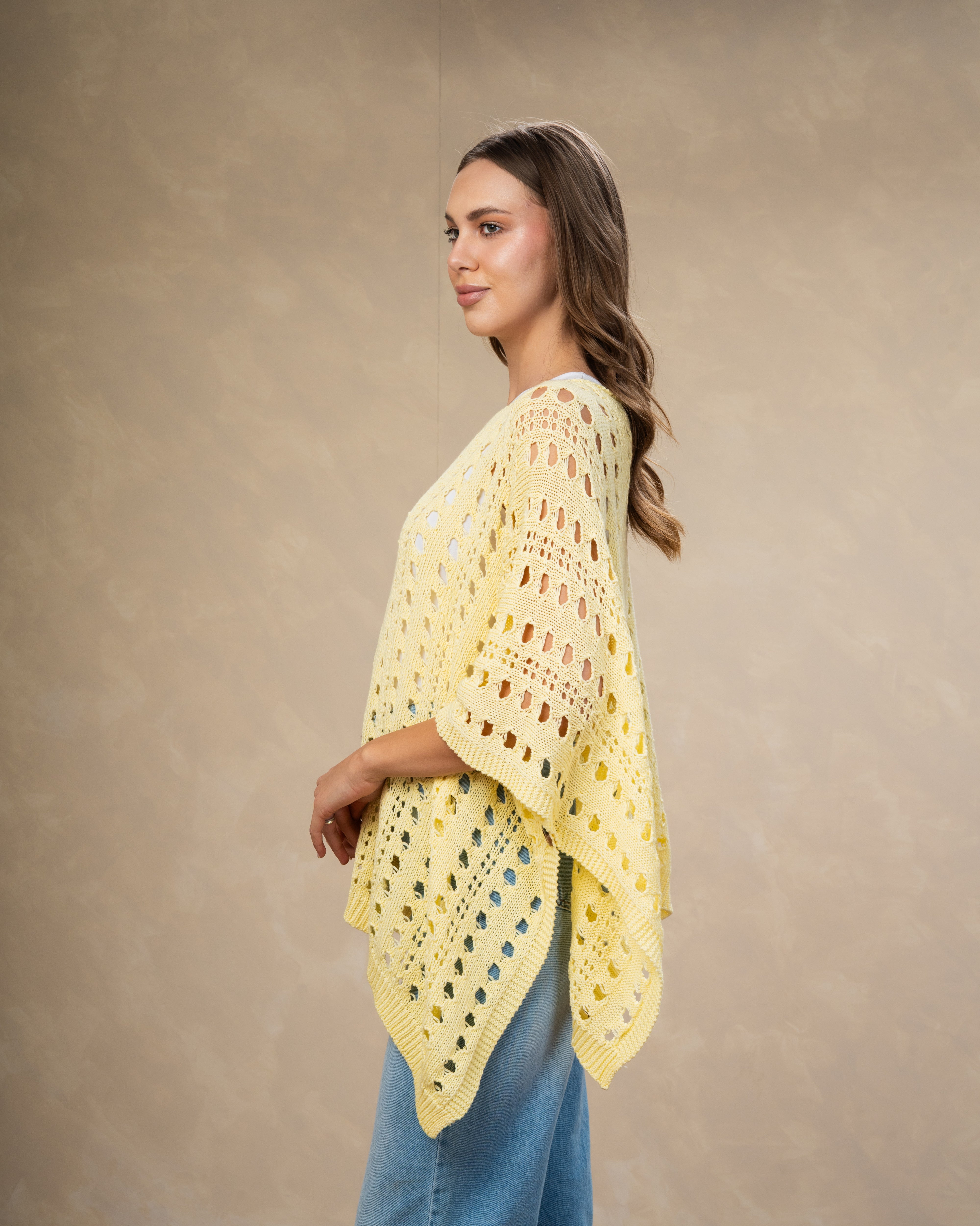 Open Knitwear Cardigan With Square Pattern And Tie