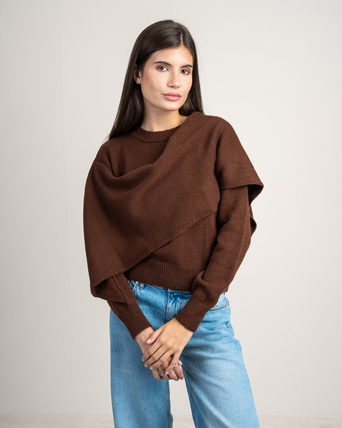 Plain Knitwear Pullover - With Attached Scarf