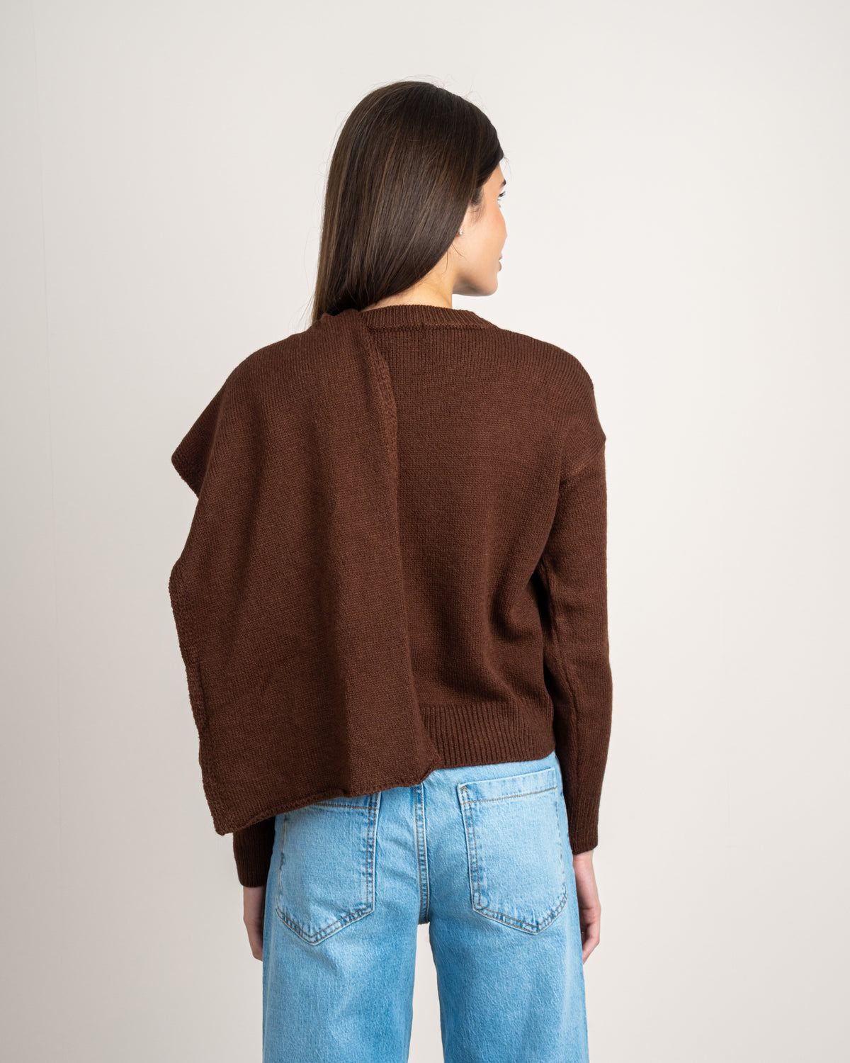 Plain Knitwear Pullover - With Attached Scarf