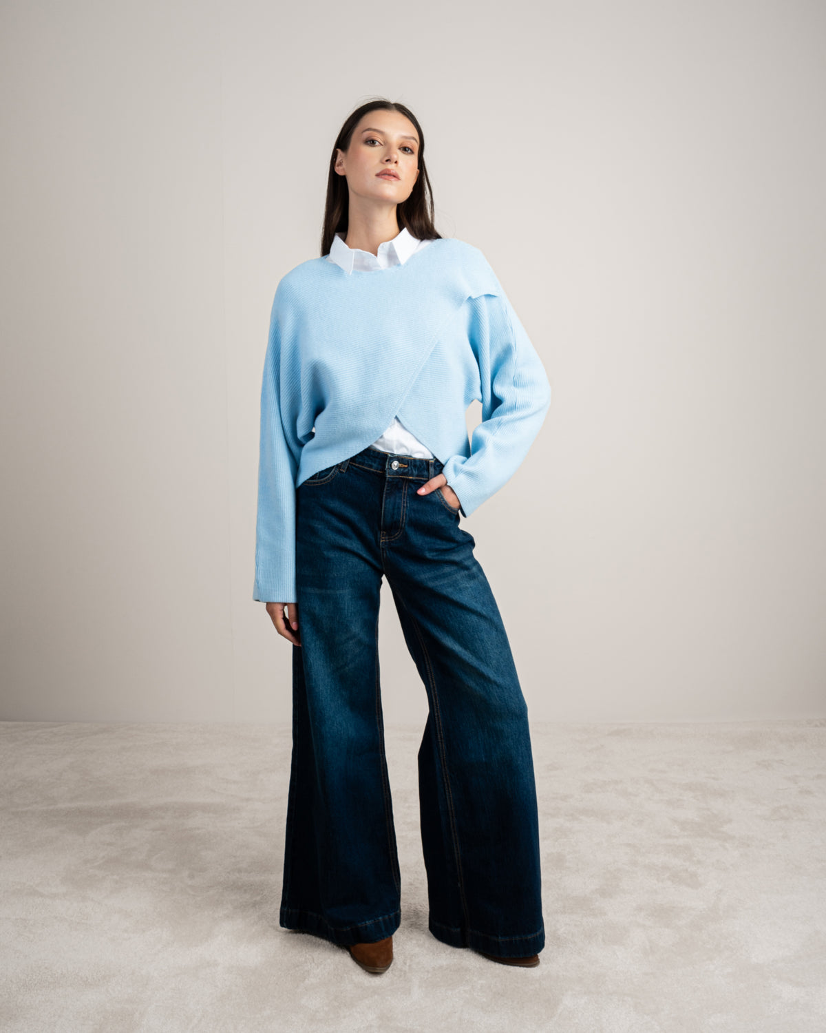 Plain Cropped Knitwear Pullover