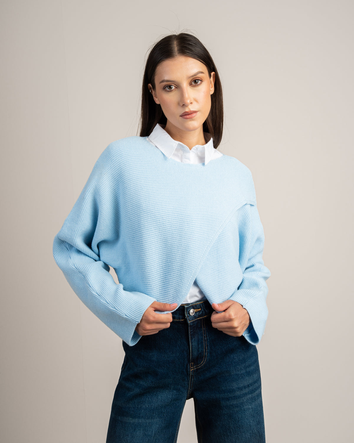 Plain Cropped Knitwear Pullover