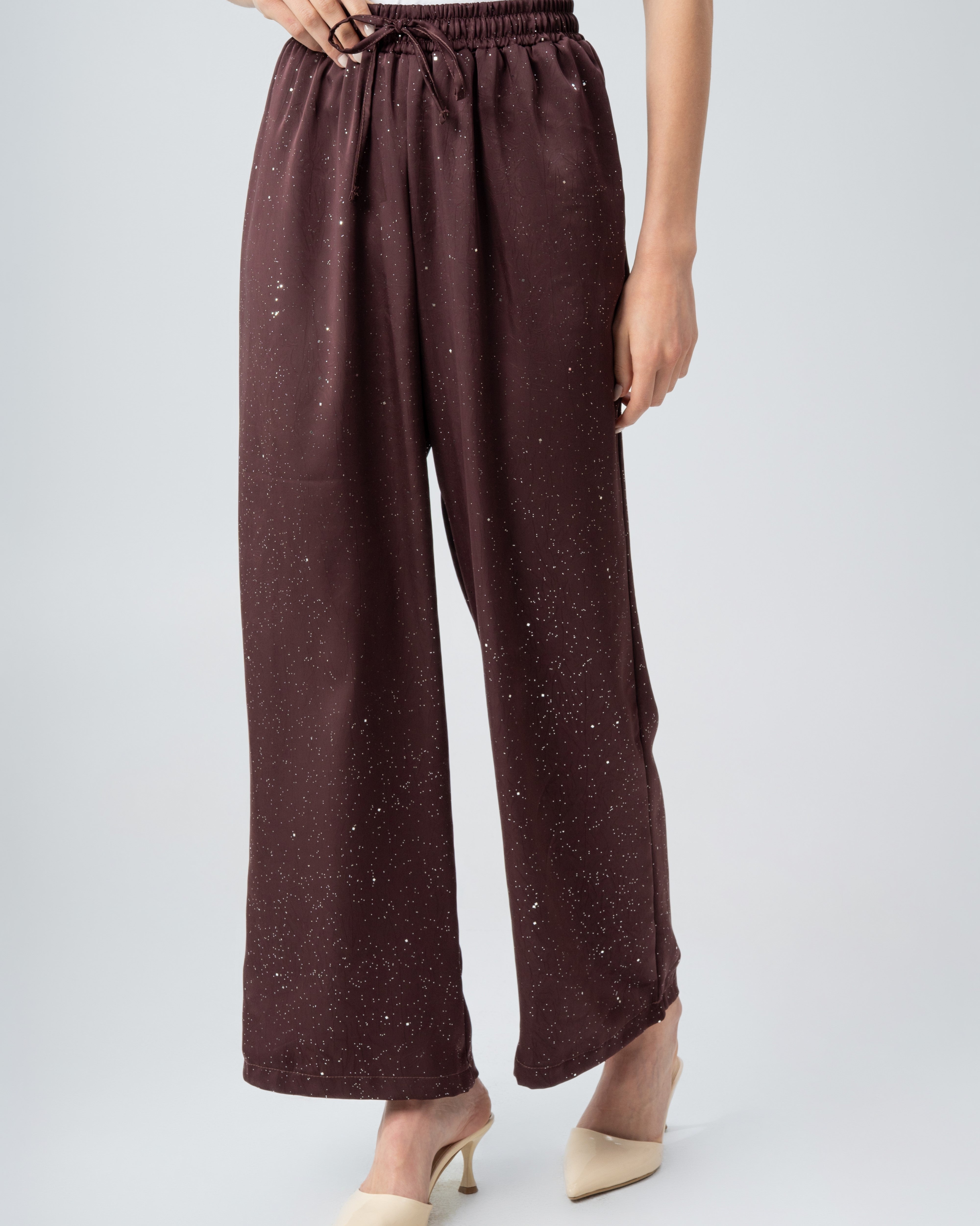 Plain Satin Rhinestone Trousers