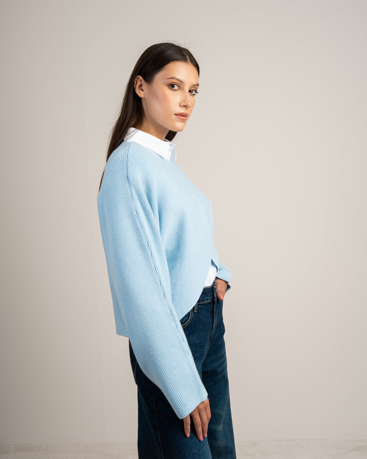 Plain Cropped Knitwear Pullover