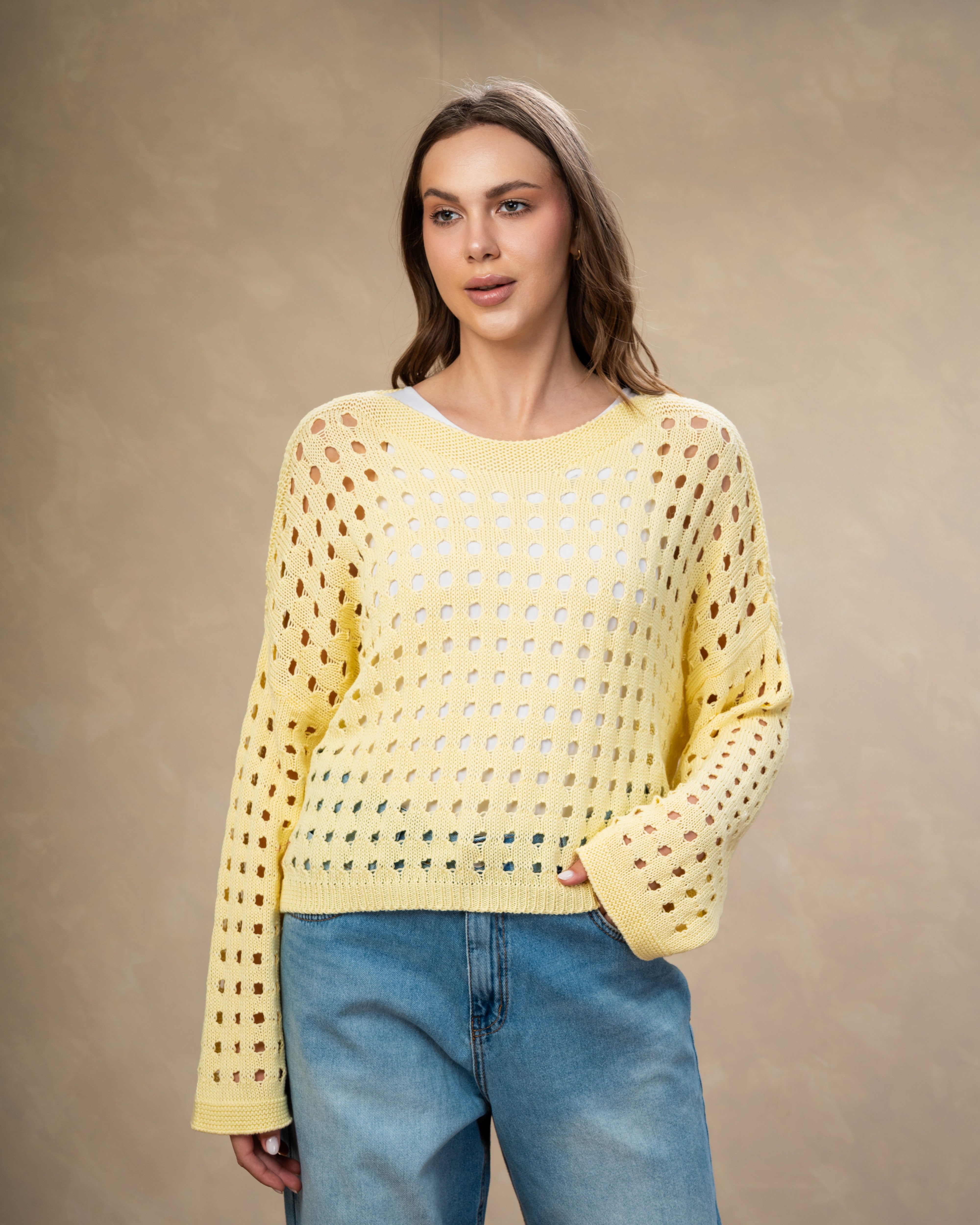 Short Knitwear Body With Cube Pattern