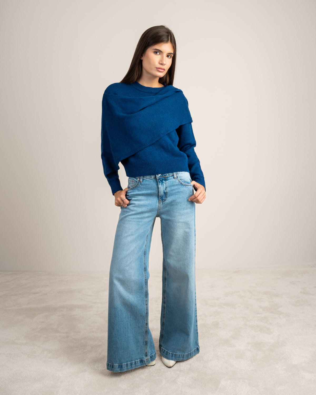 Plain Knitwear Pullover - With Attached Scarf