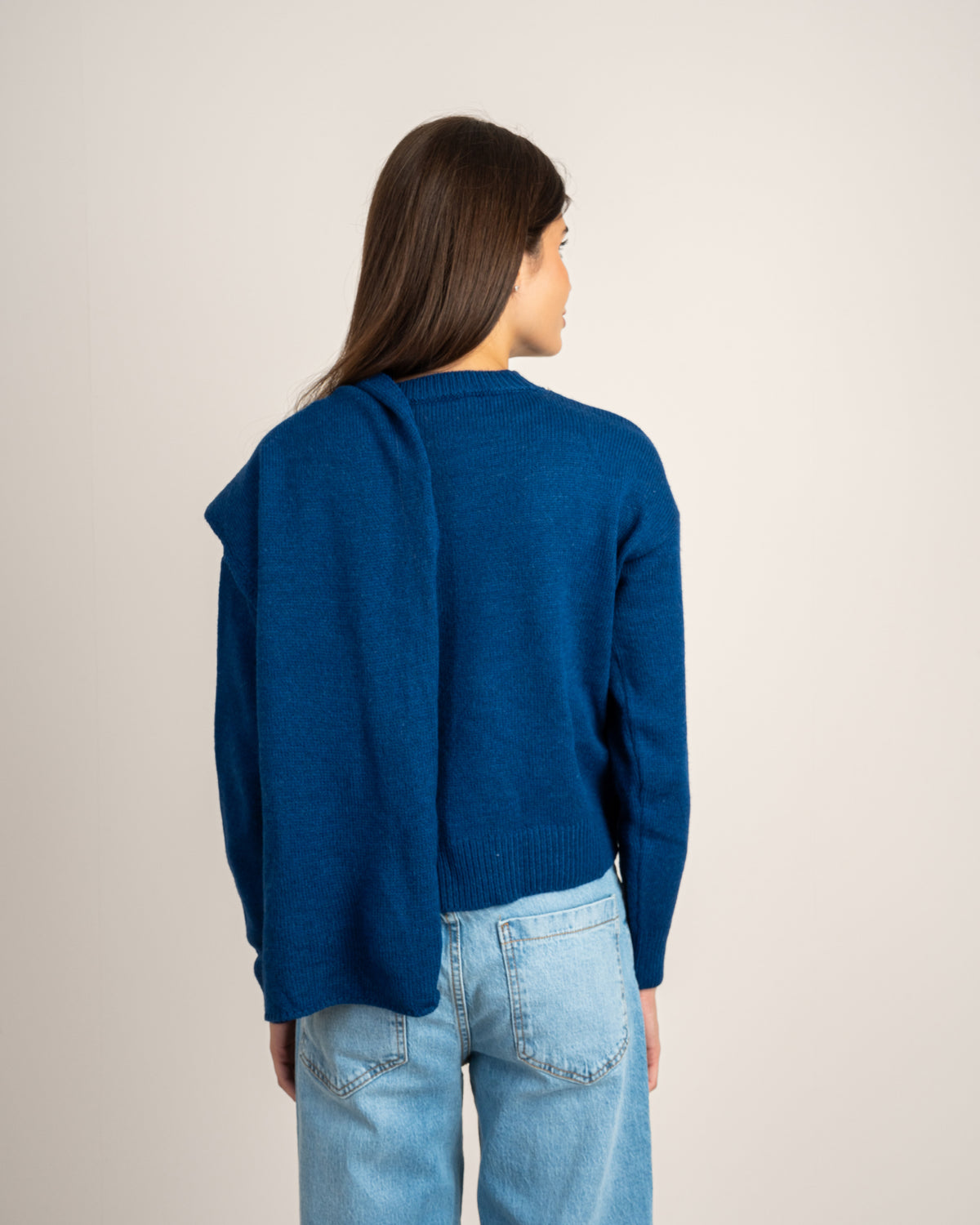 Plain Knitwear Pullover - With Attached Scarf