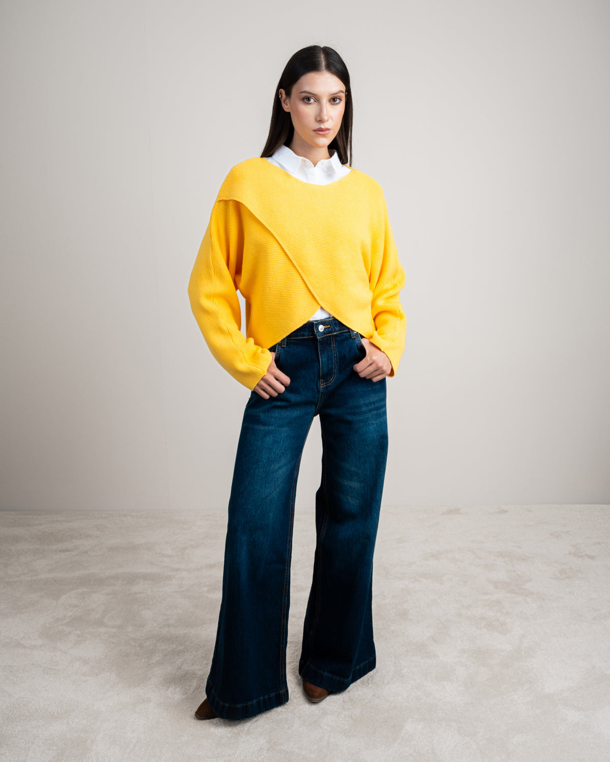 Plain Cropped Knitwear Pullover