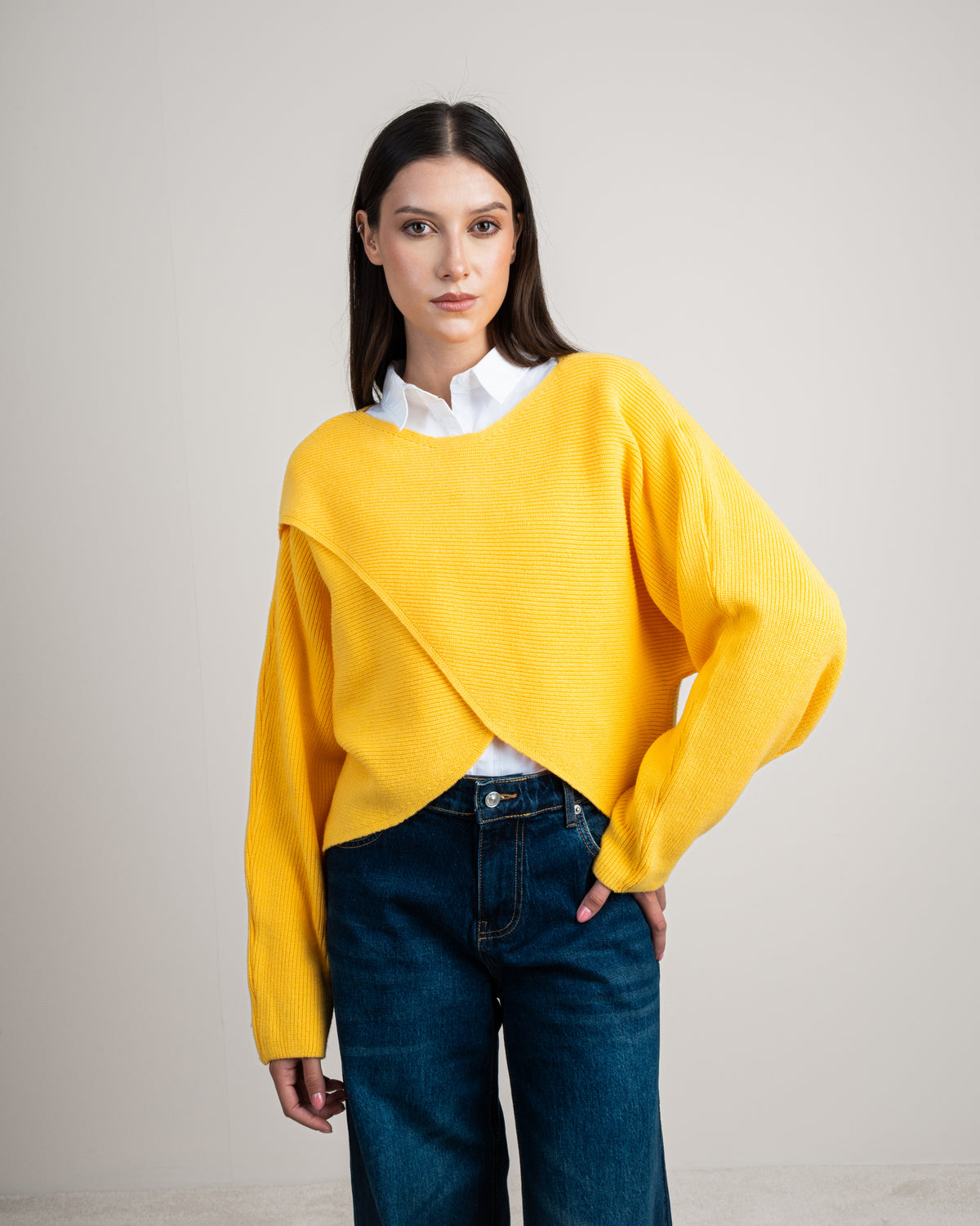 Plain Cropped Knitwear Pullover