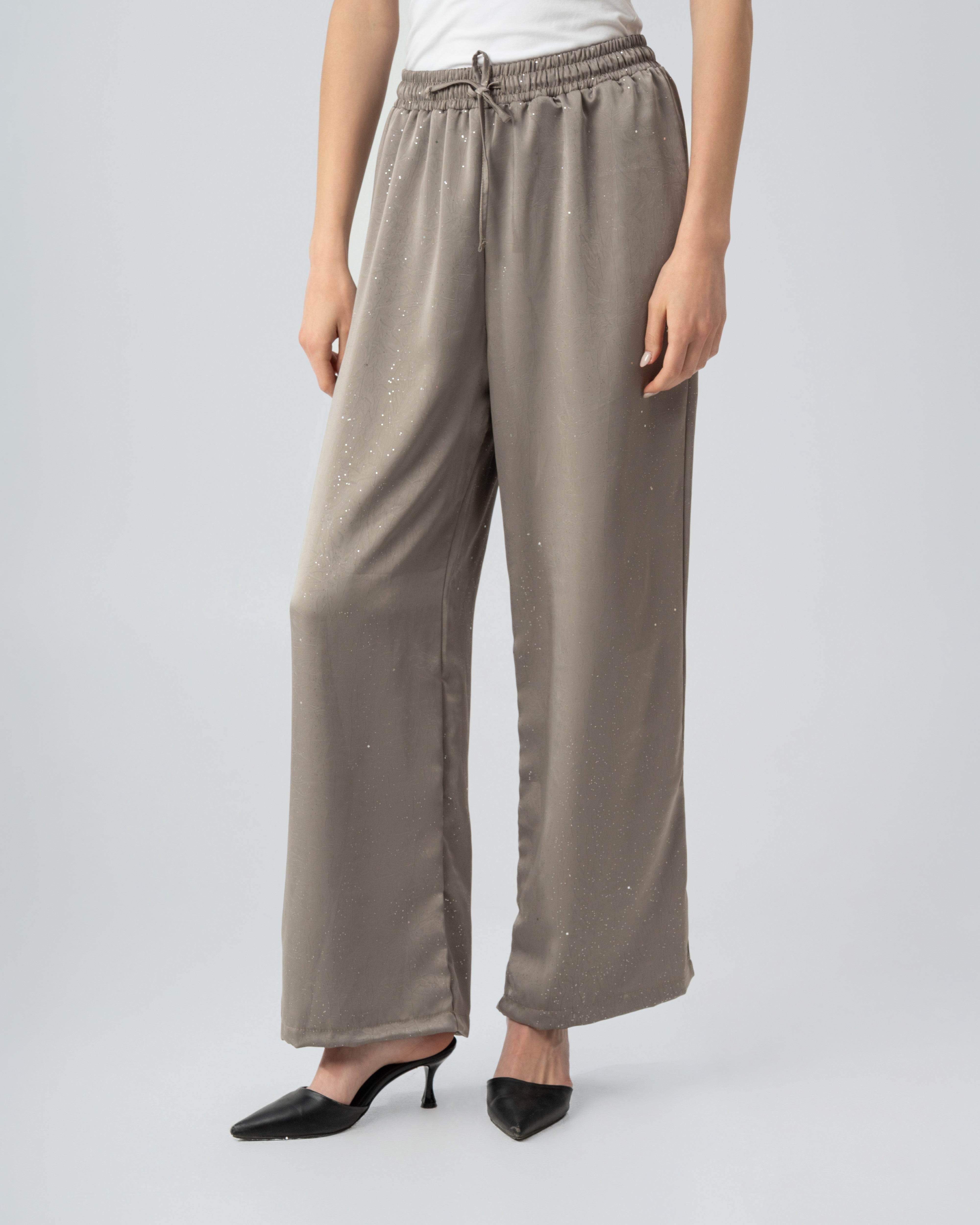 Plain Satin Rhinestone Trousers