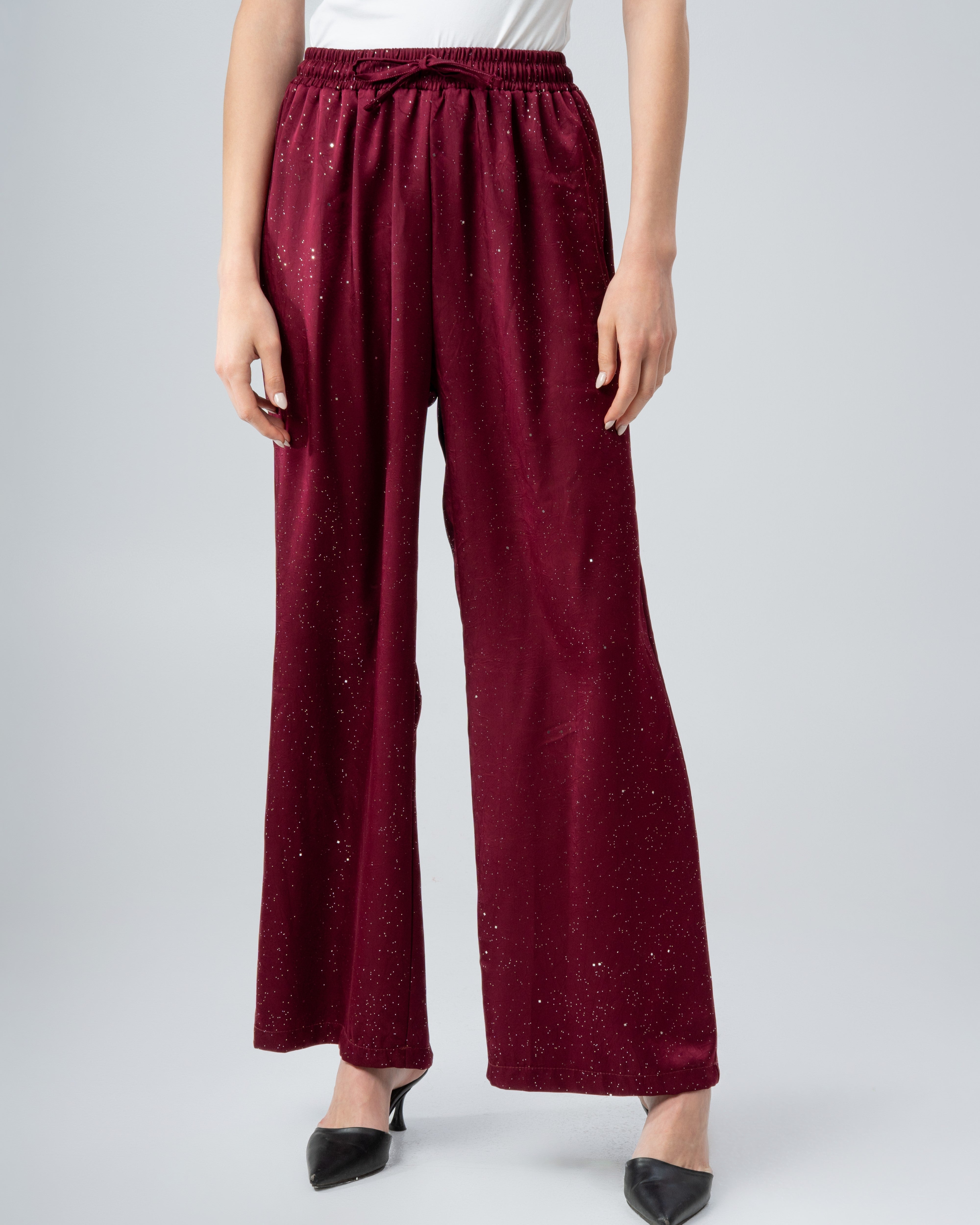 Plain Satin Rhinestone Trousers