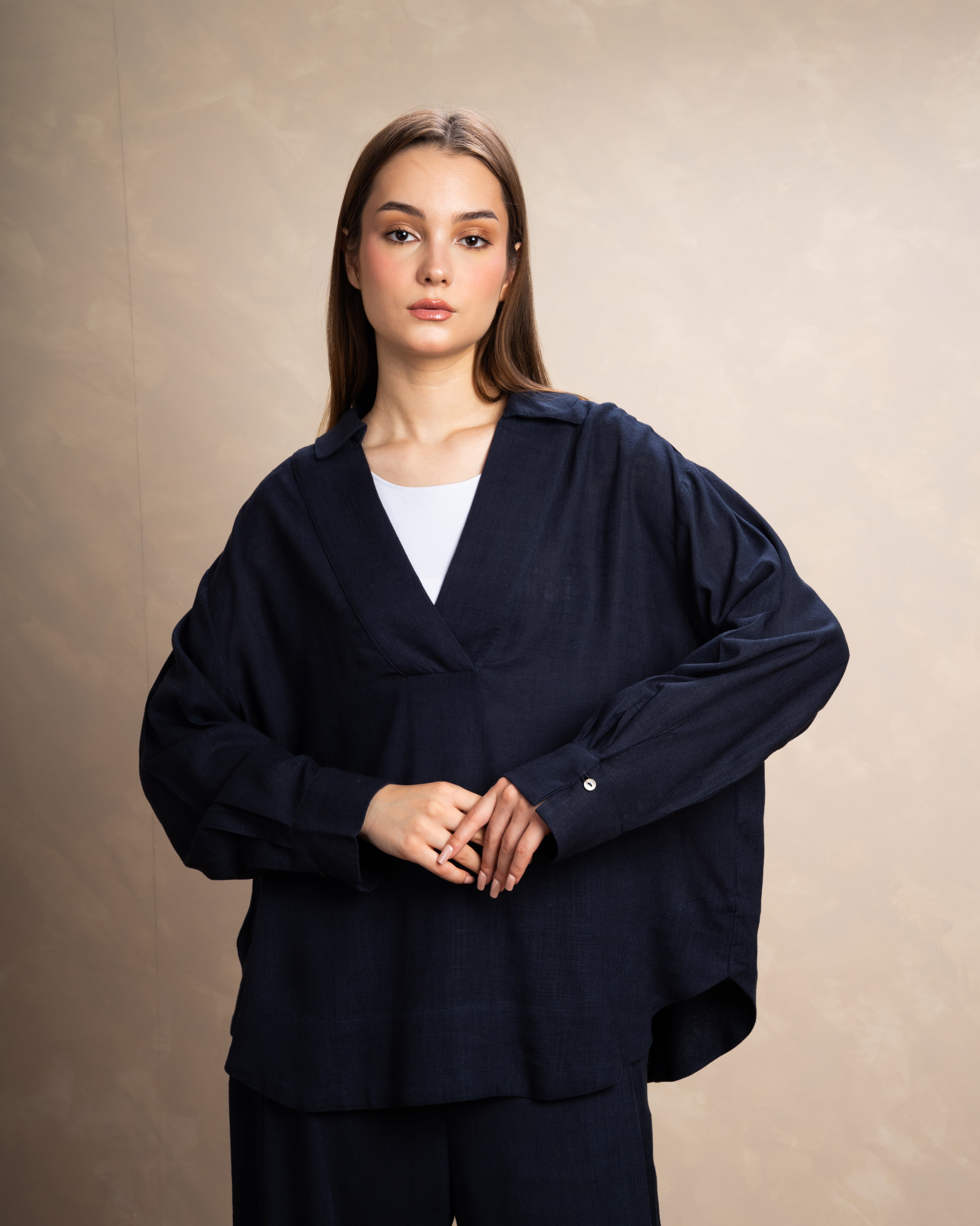 Long Plain Two-Piece Set With Button Cuffs