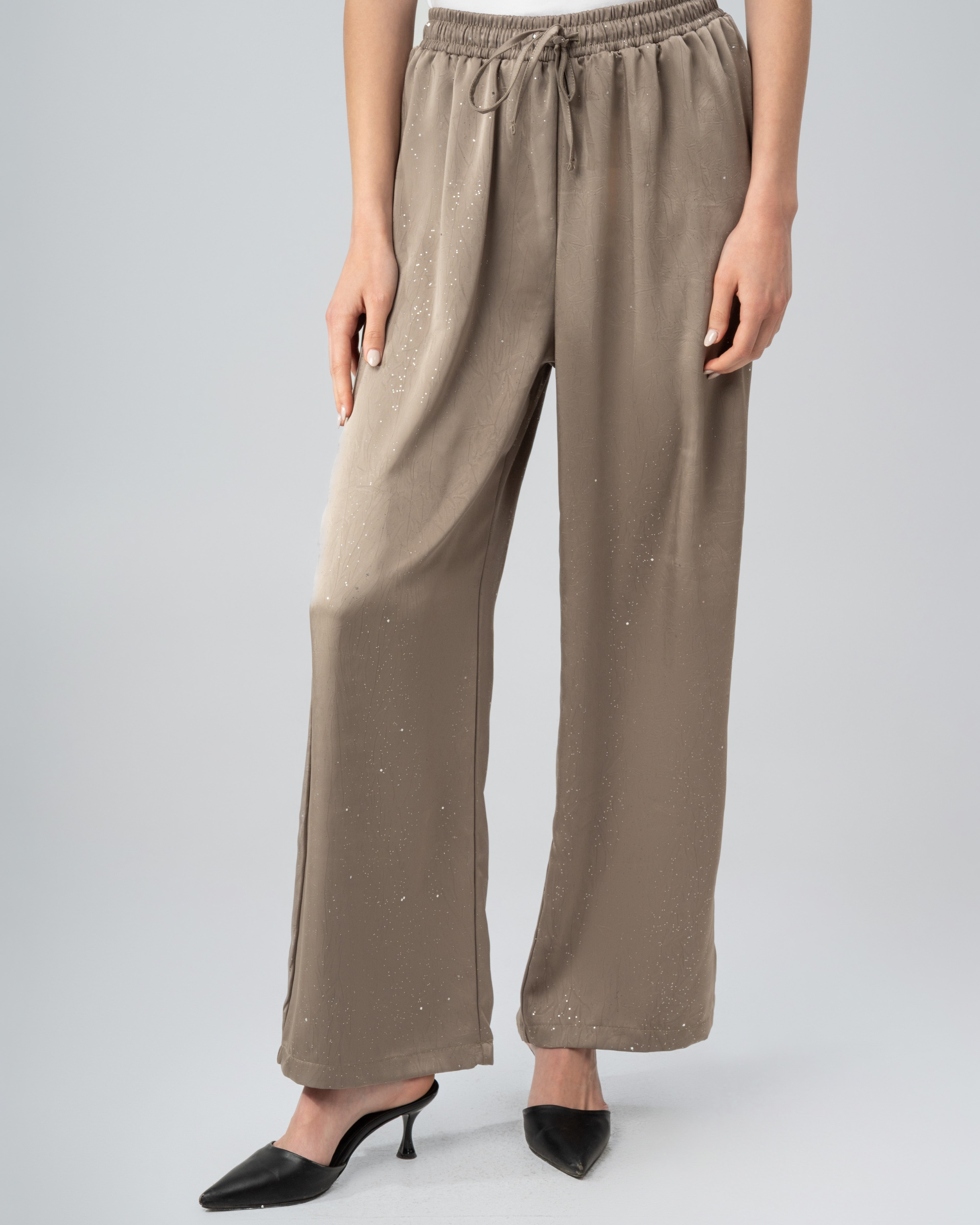 Plain Satin Rhinestone Trousers