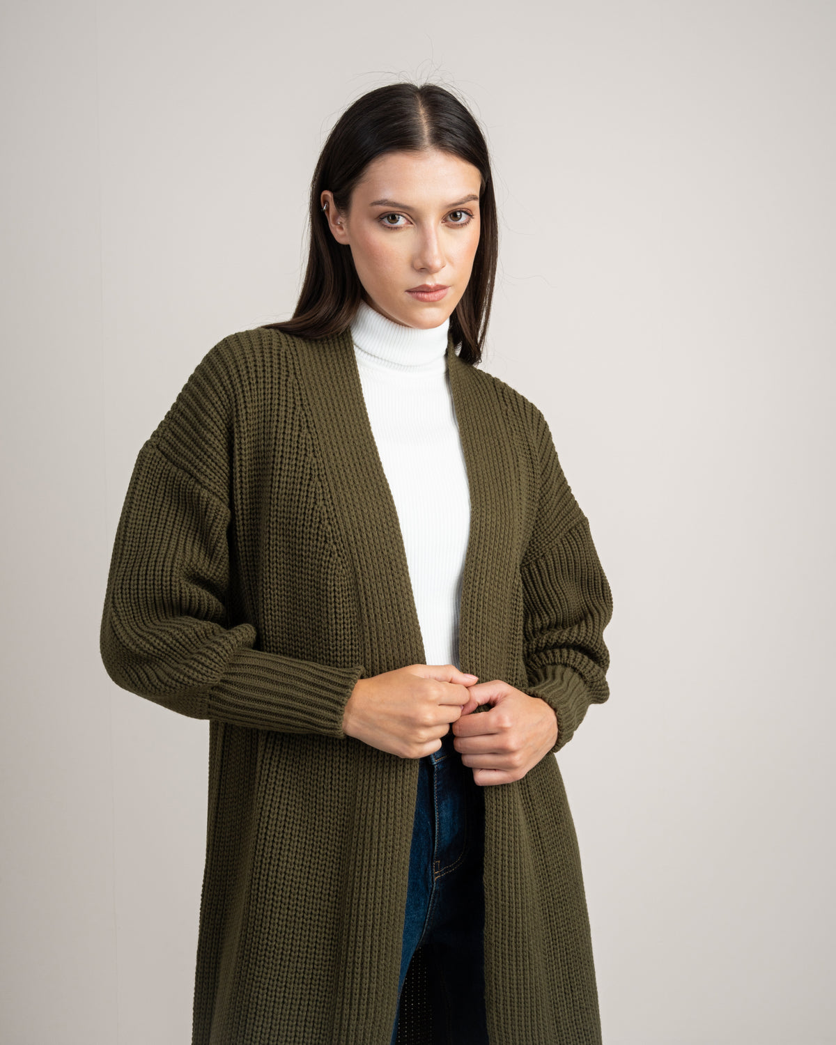 Open Knitwear Cardigan - With Ribbed Sleeves