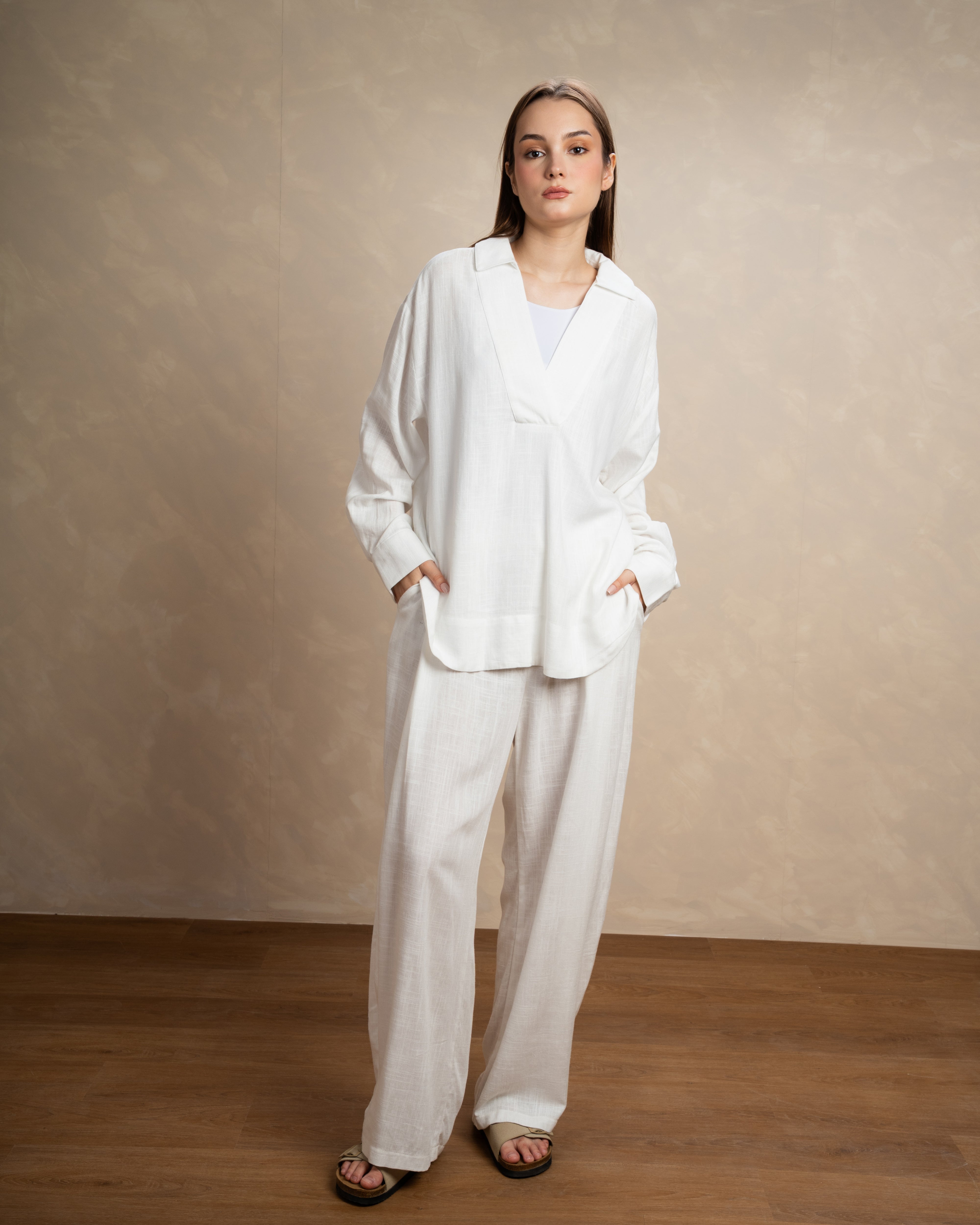 Long Plain Two-Piece Set With Button Cuffs