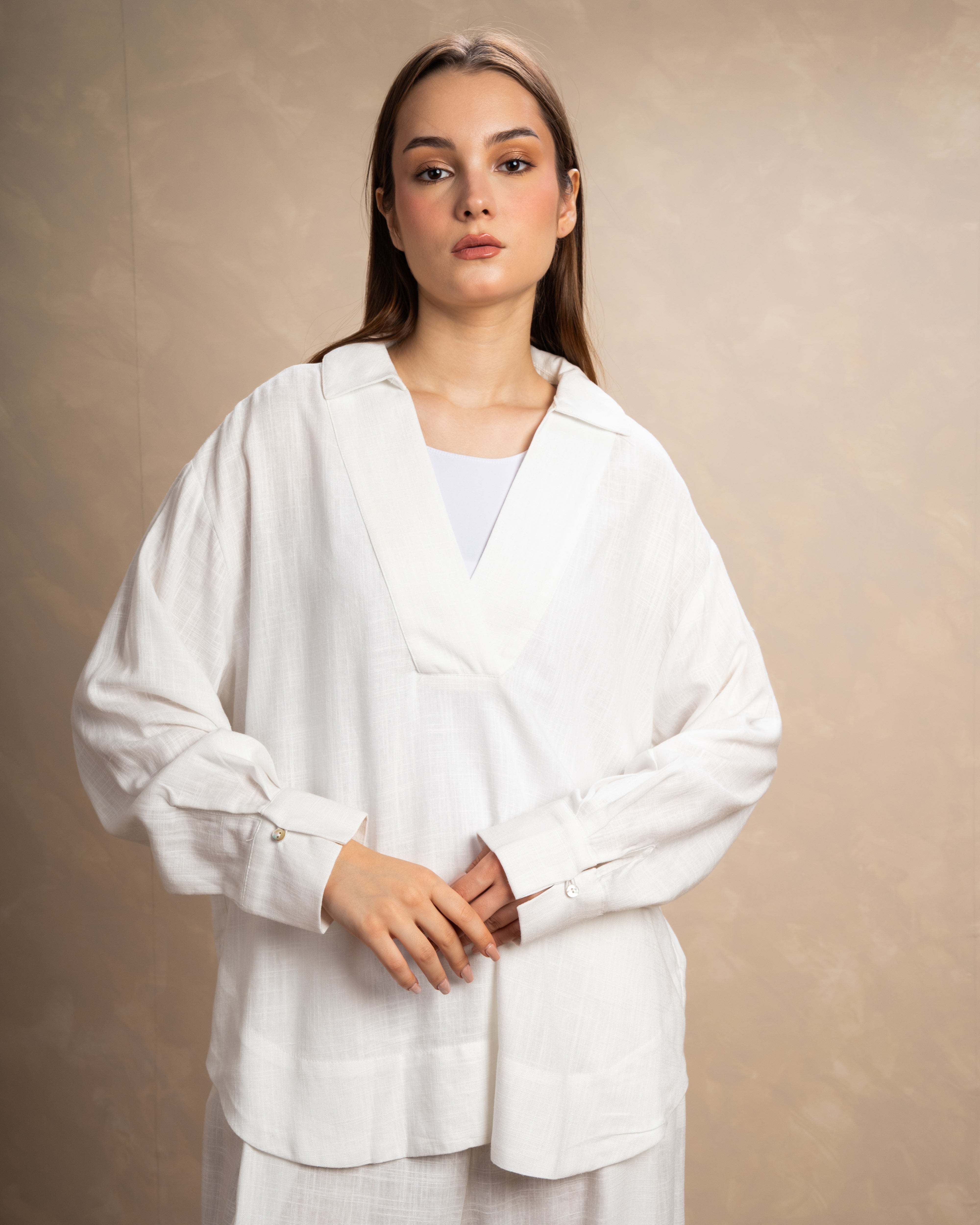 Long Plain Two-Piece Set With Button Cuffs