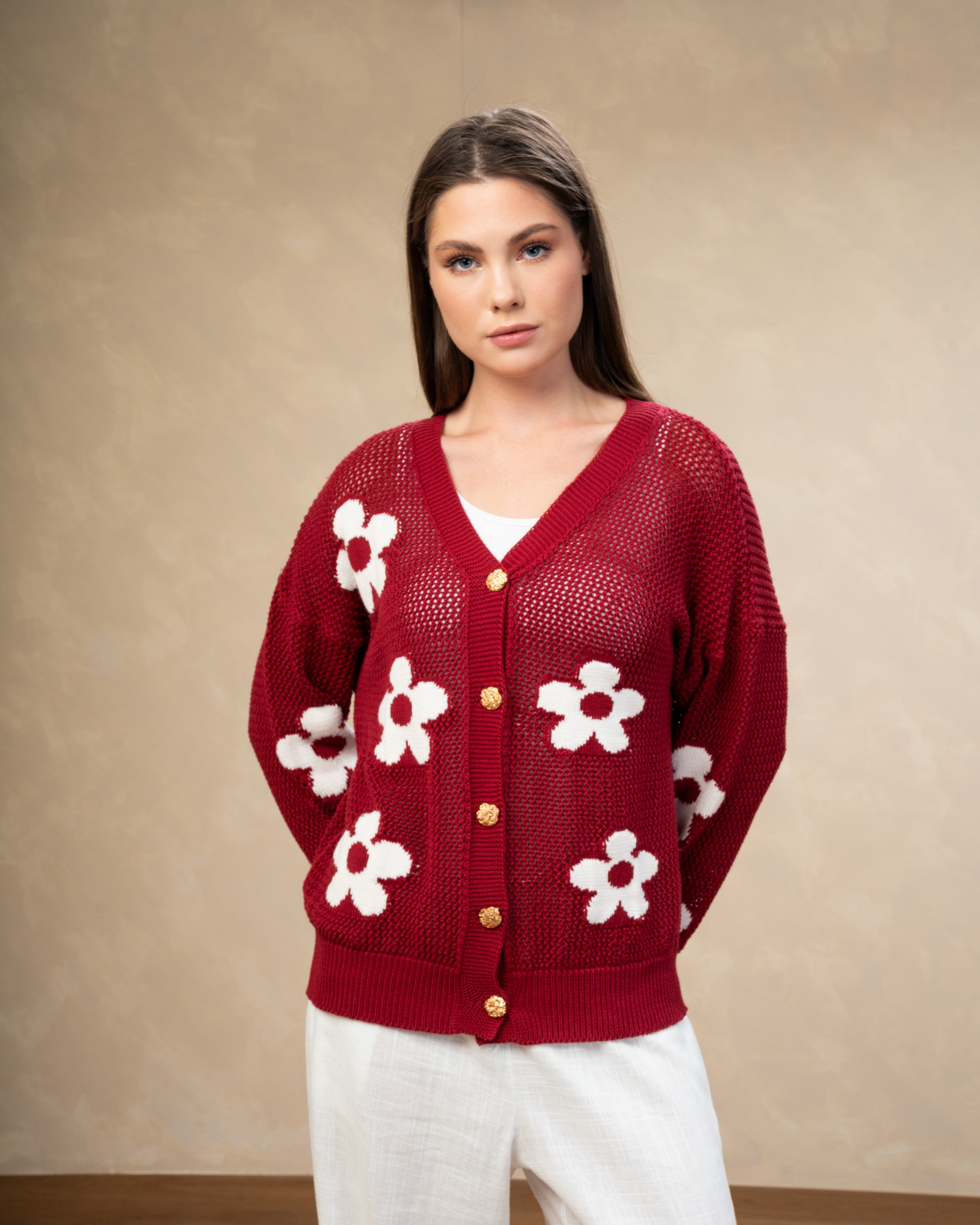 Knitwear Cardigan With Floral Embroidery