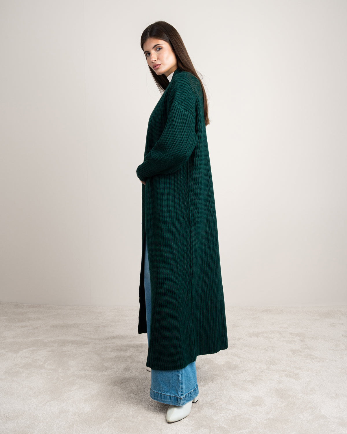 Open Knitwear Cardigan - With Ribbed Sleeves