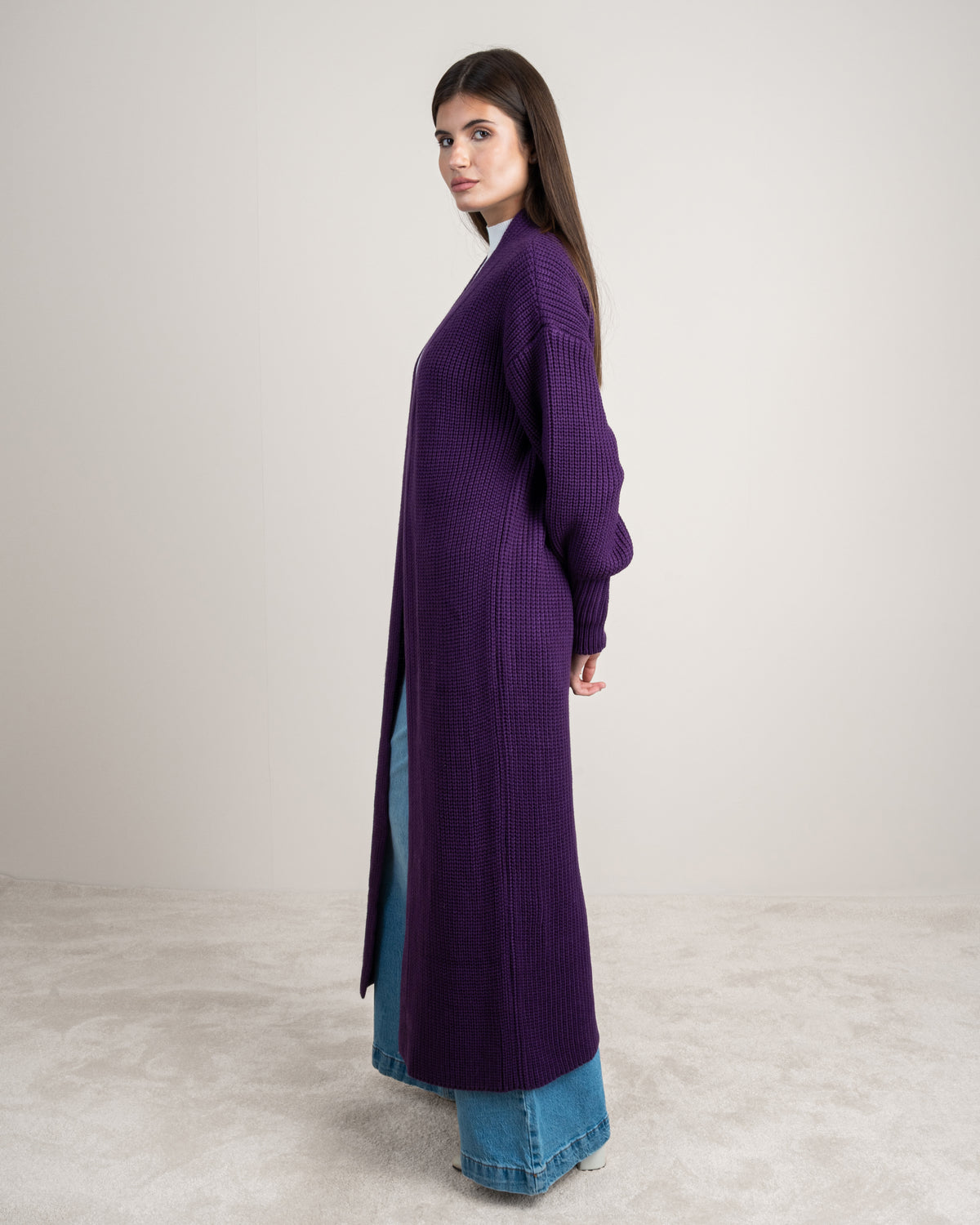Open Knitwear Cardigan - With Ribbed Sleeves