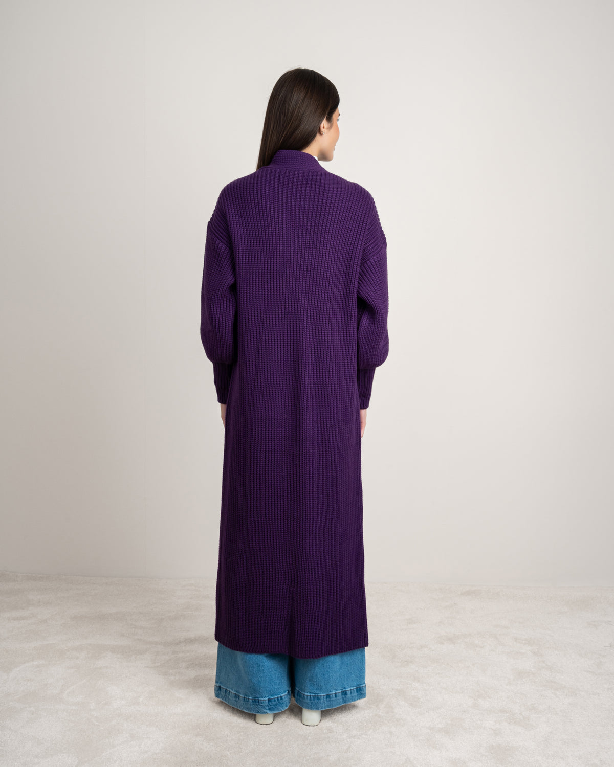 Open Knitwear Cardigan - With Ribbed Sleeves