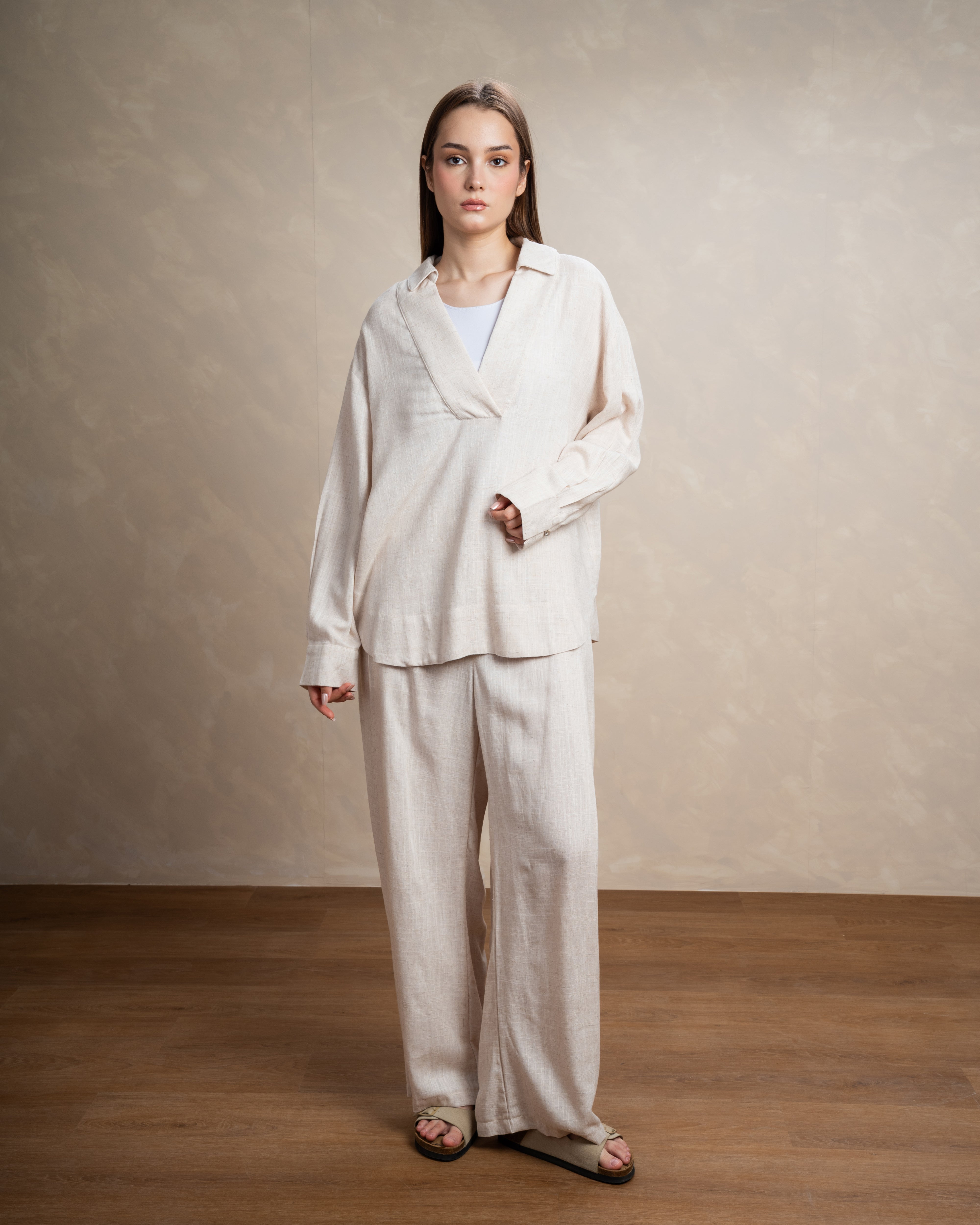 Long Plain Two-Piece Set With Button Cuffs