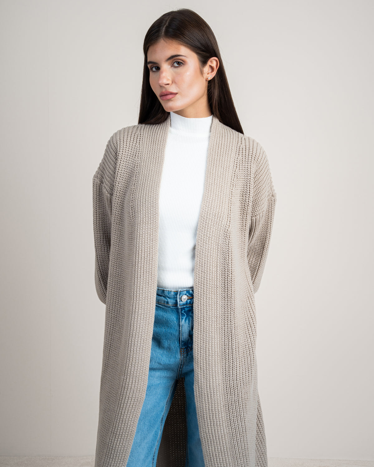 Open Knitwear Cardigan - With Ribbed Sleeves