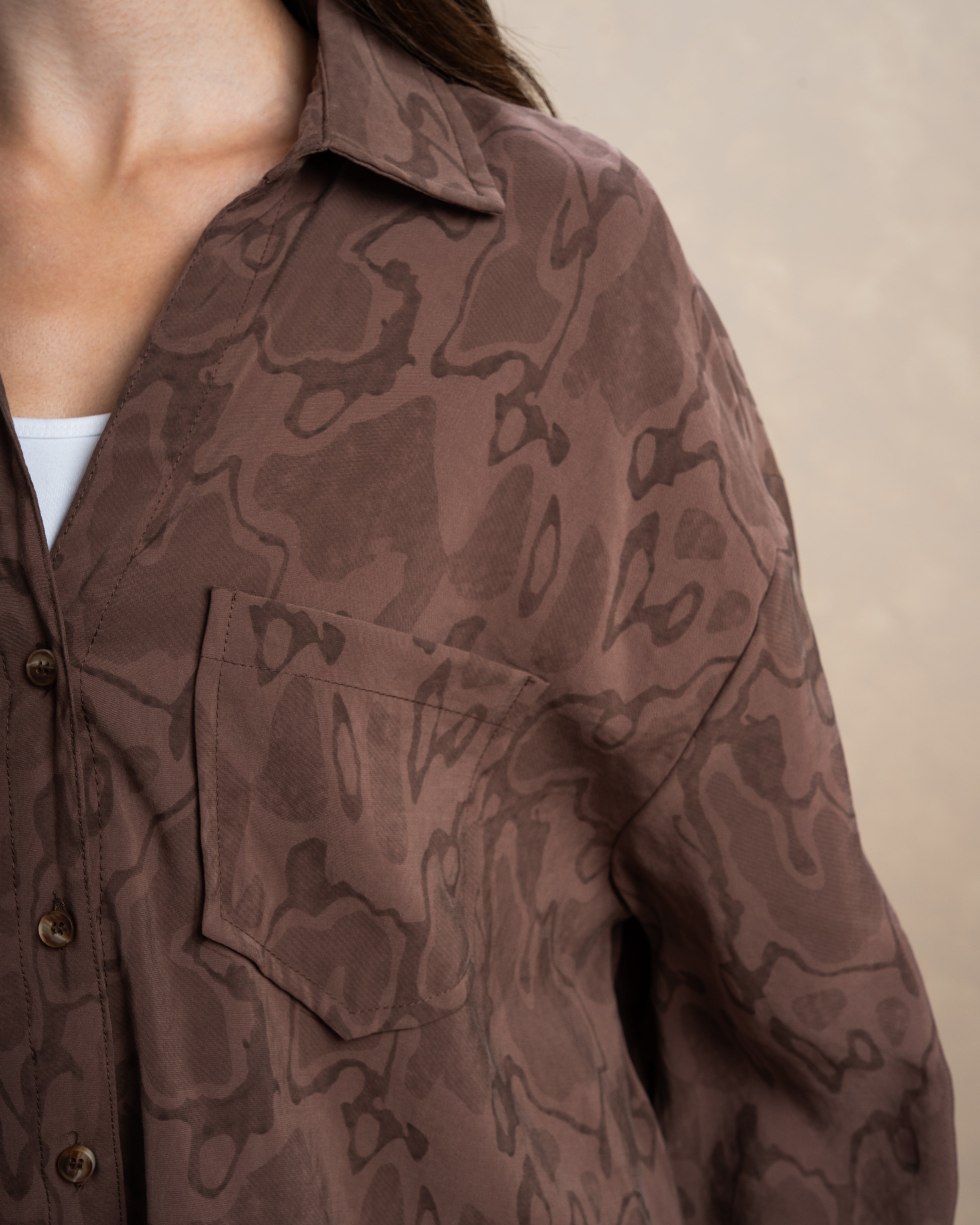 Wave Print Shirt With Chest Pocket