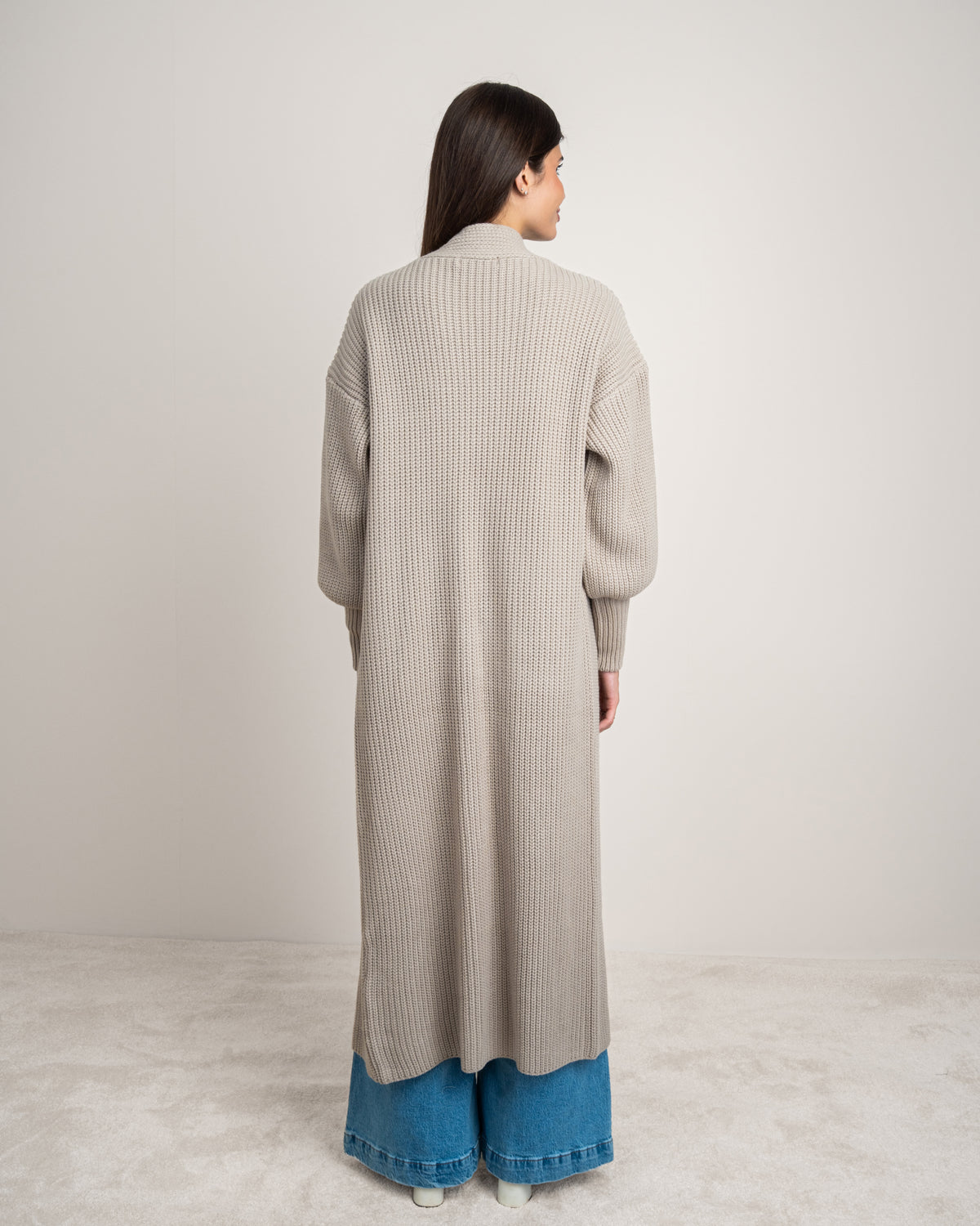 Open Knitwear Cardigan - With Ribbed Sleeves