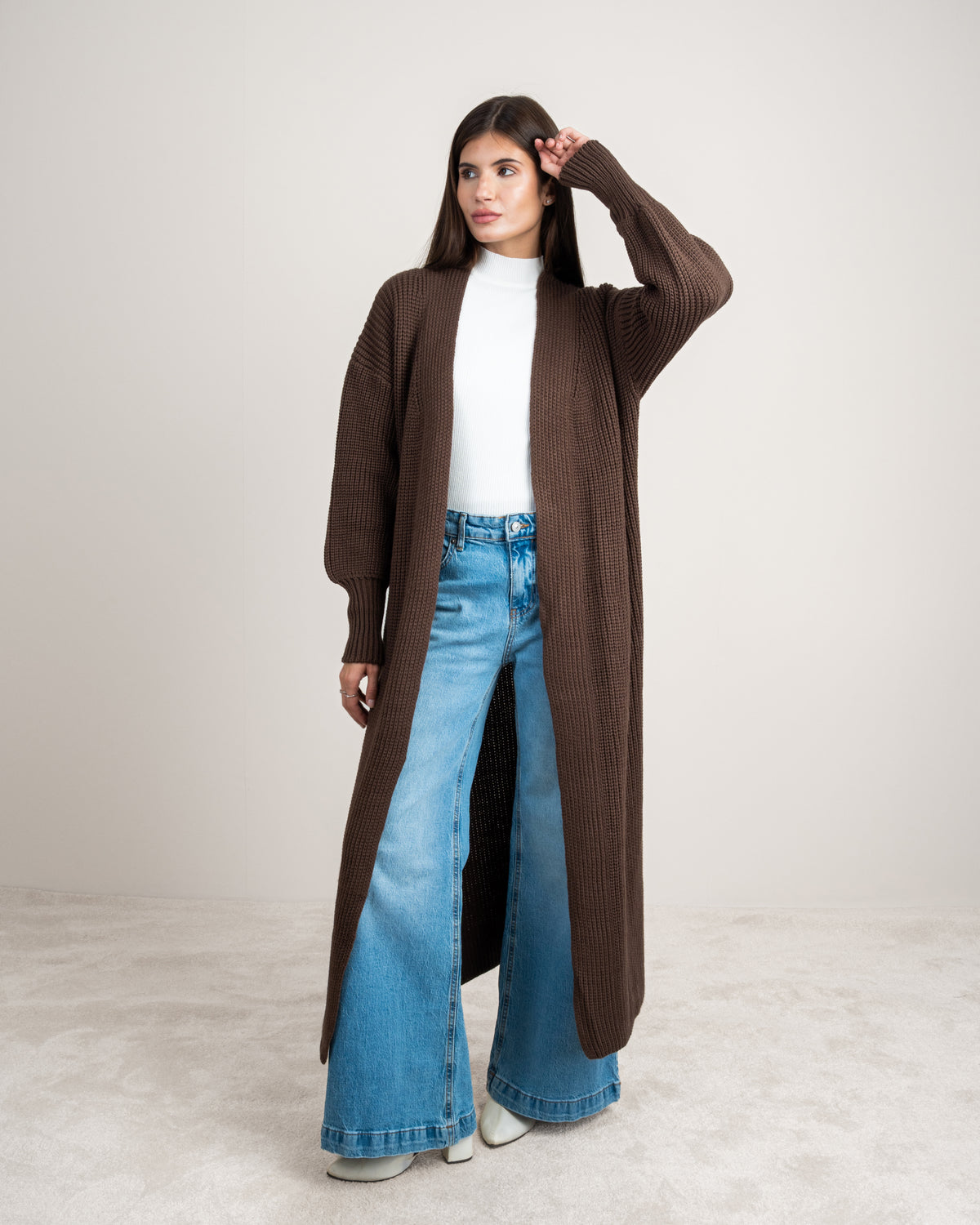 Open Knitwear Cardigan - With Ribbed Sleeves