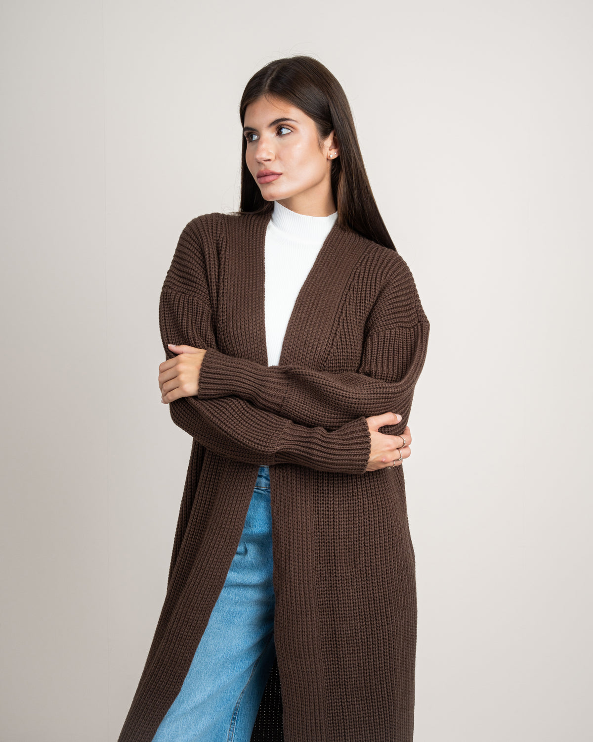 Open Knitwear Cardigan - With Ribbed Sleeves