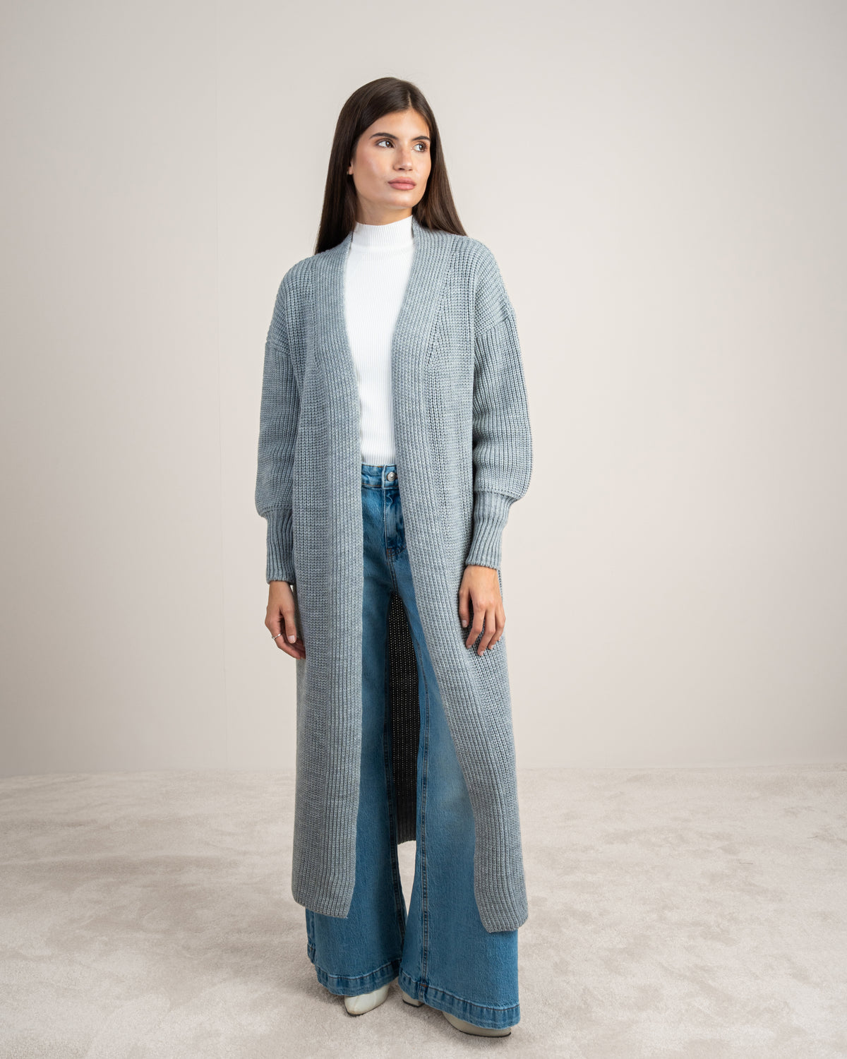 Open Knitwear Cardigan - With Ribbed Sleeves