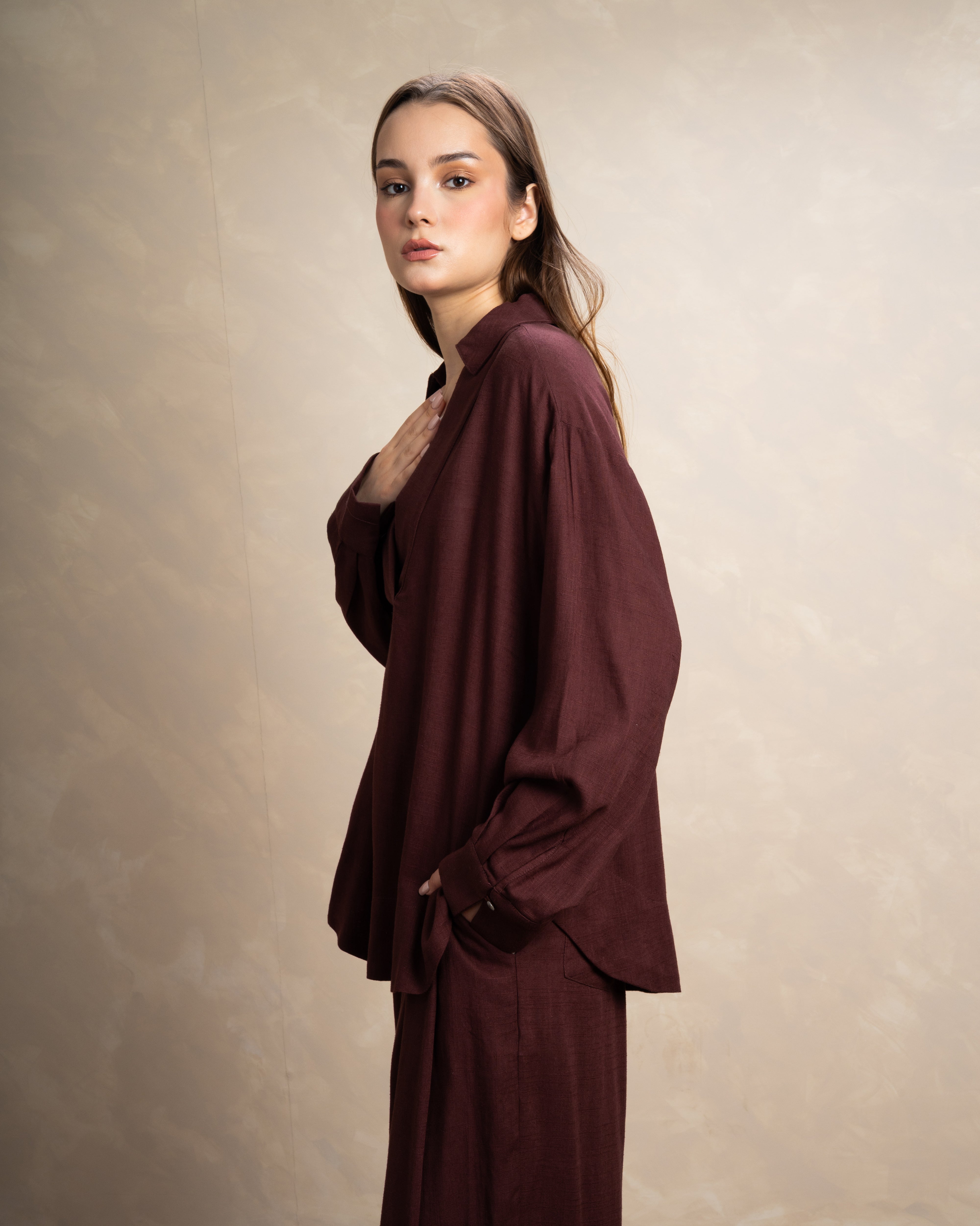 Long Plain Two-Piece Set With Button Cuffs