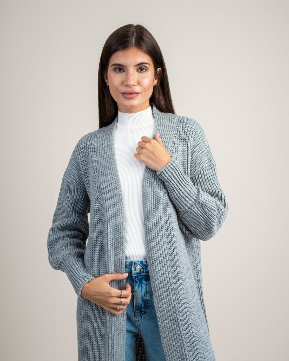 Open Knitwear Cardigan - With Ribbed Sleeves