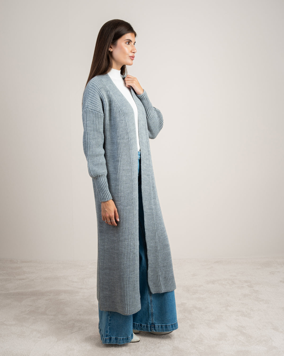 Open Knitwear Cardigan - With Ribbed Sleeves