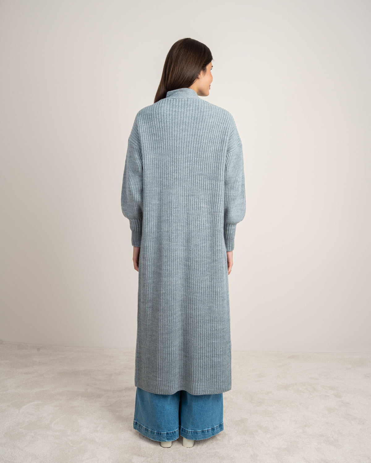 Open Knitwear Cardigan - With Ribbed Sleeves