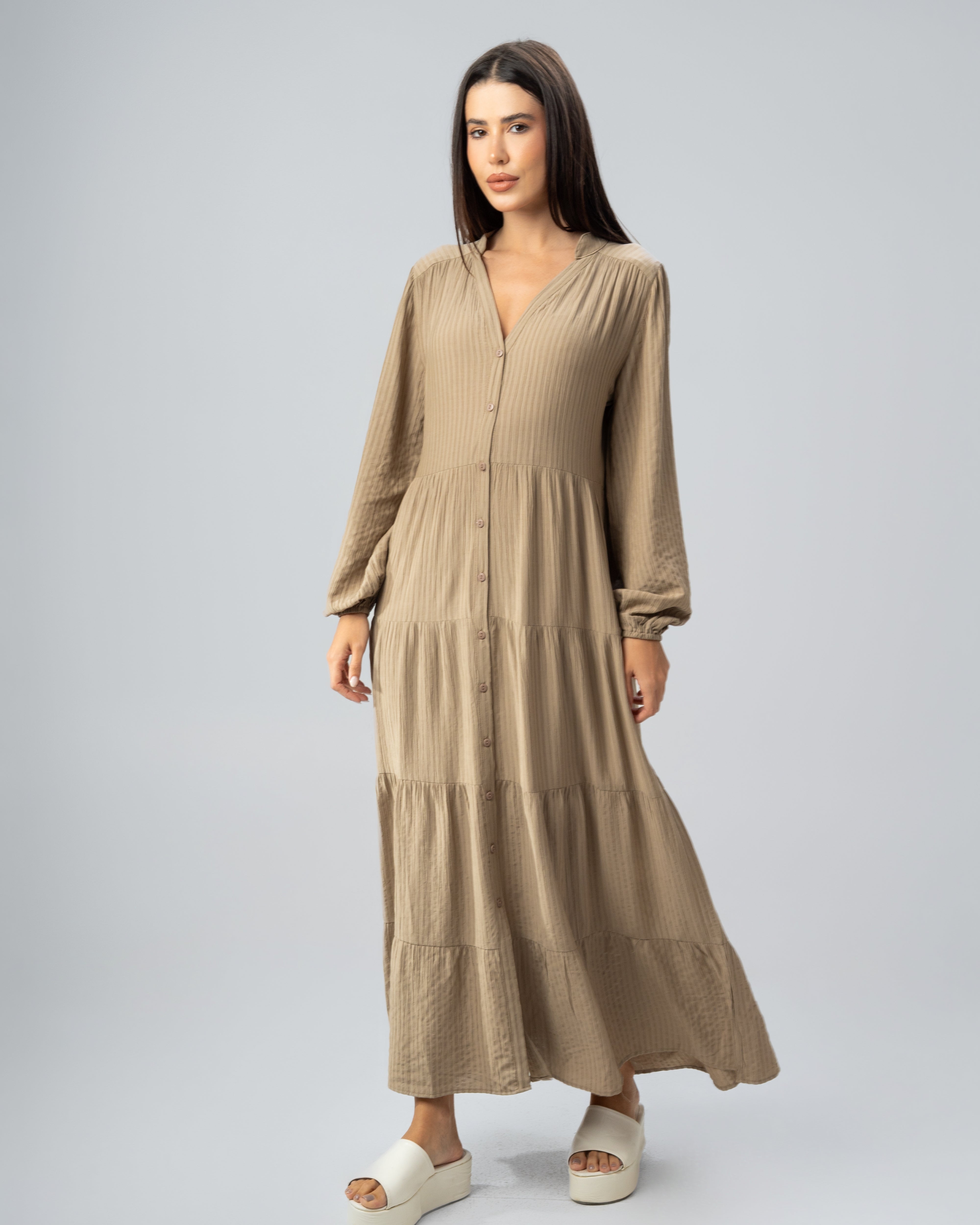 Long Plain Dress - With Chest Buttons