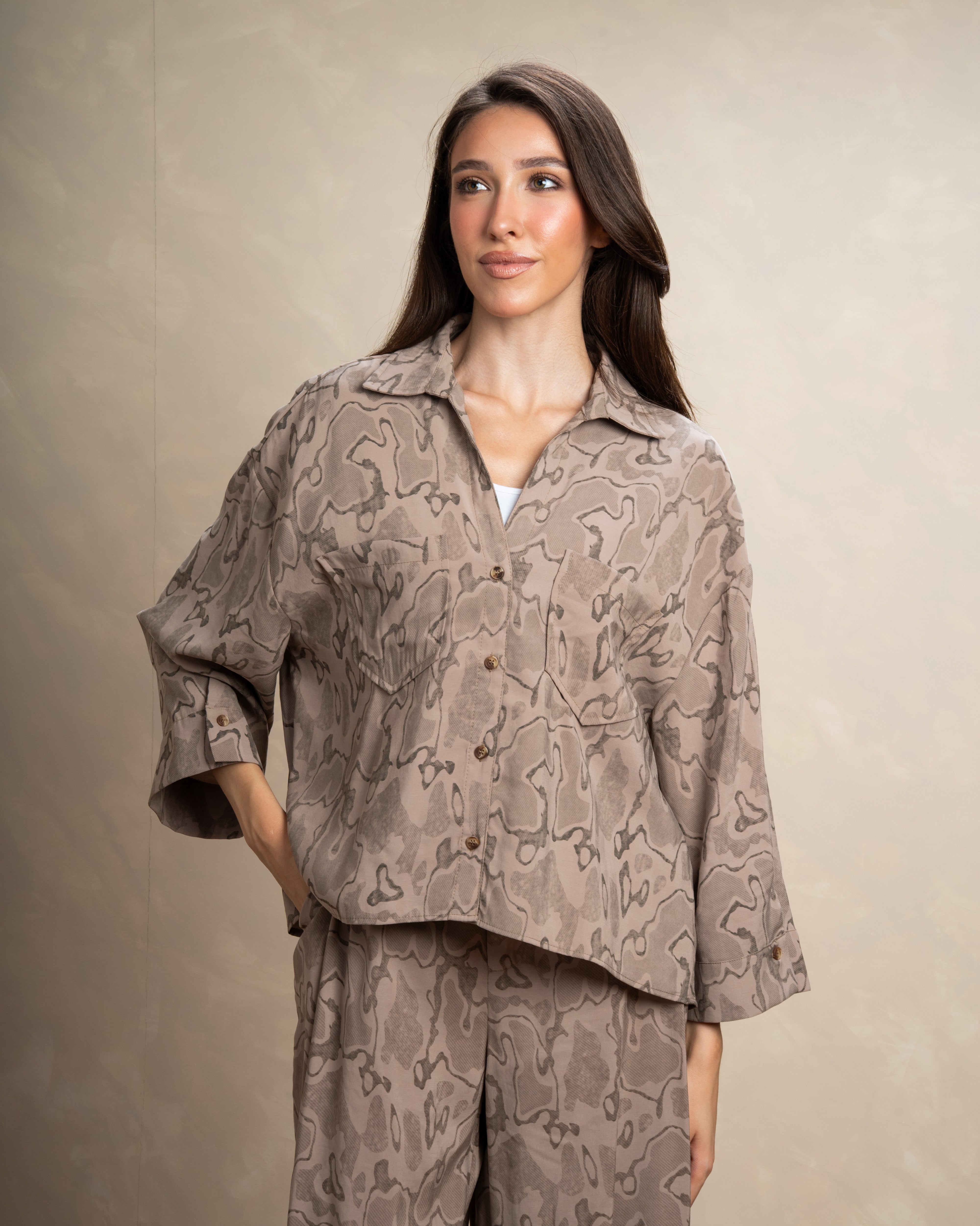 Wave Print Shirt With Chest Pocket