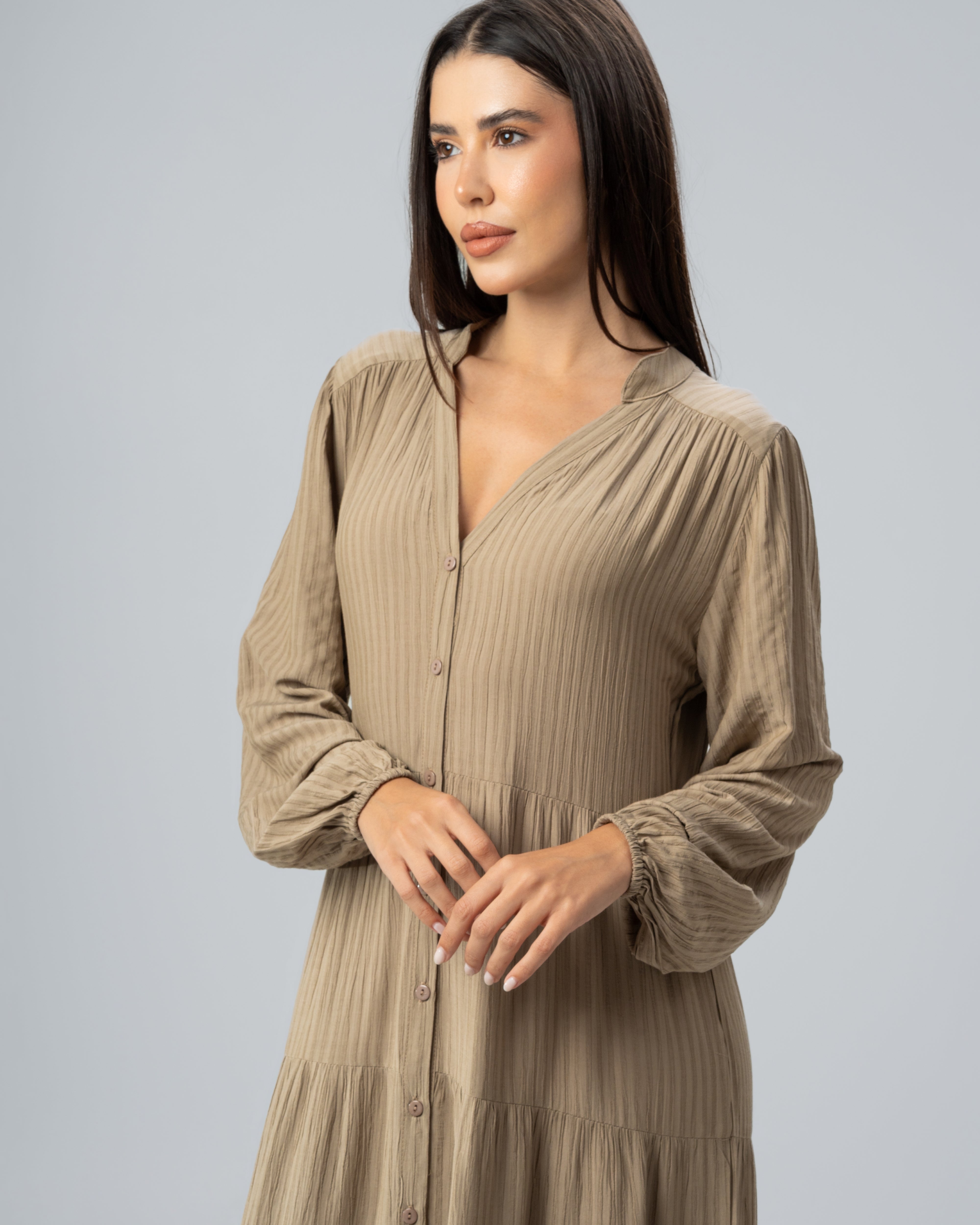 Long Plain Dress - With Chest Buttons