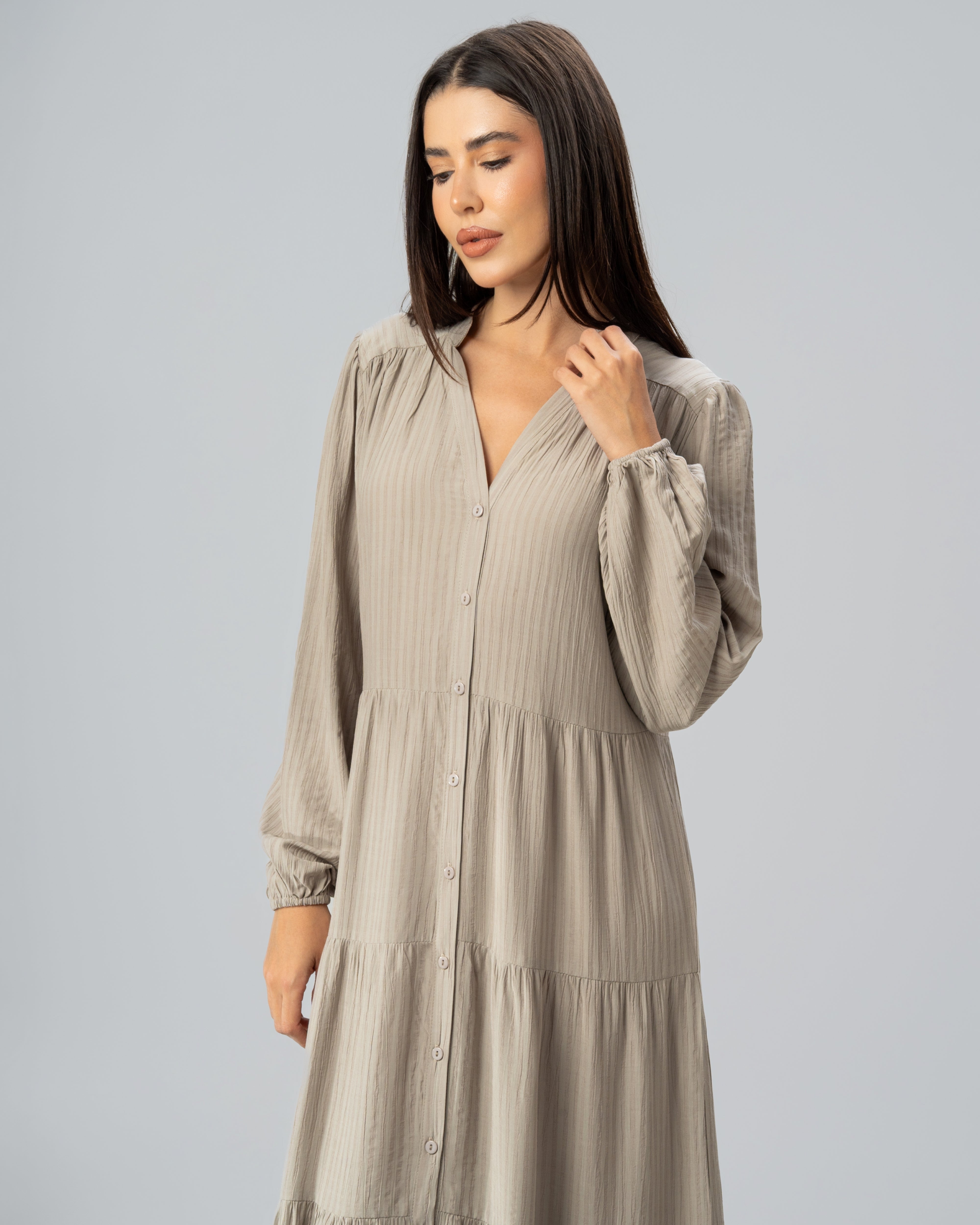 Long Plain Dress - With Chest Buttons