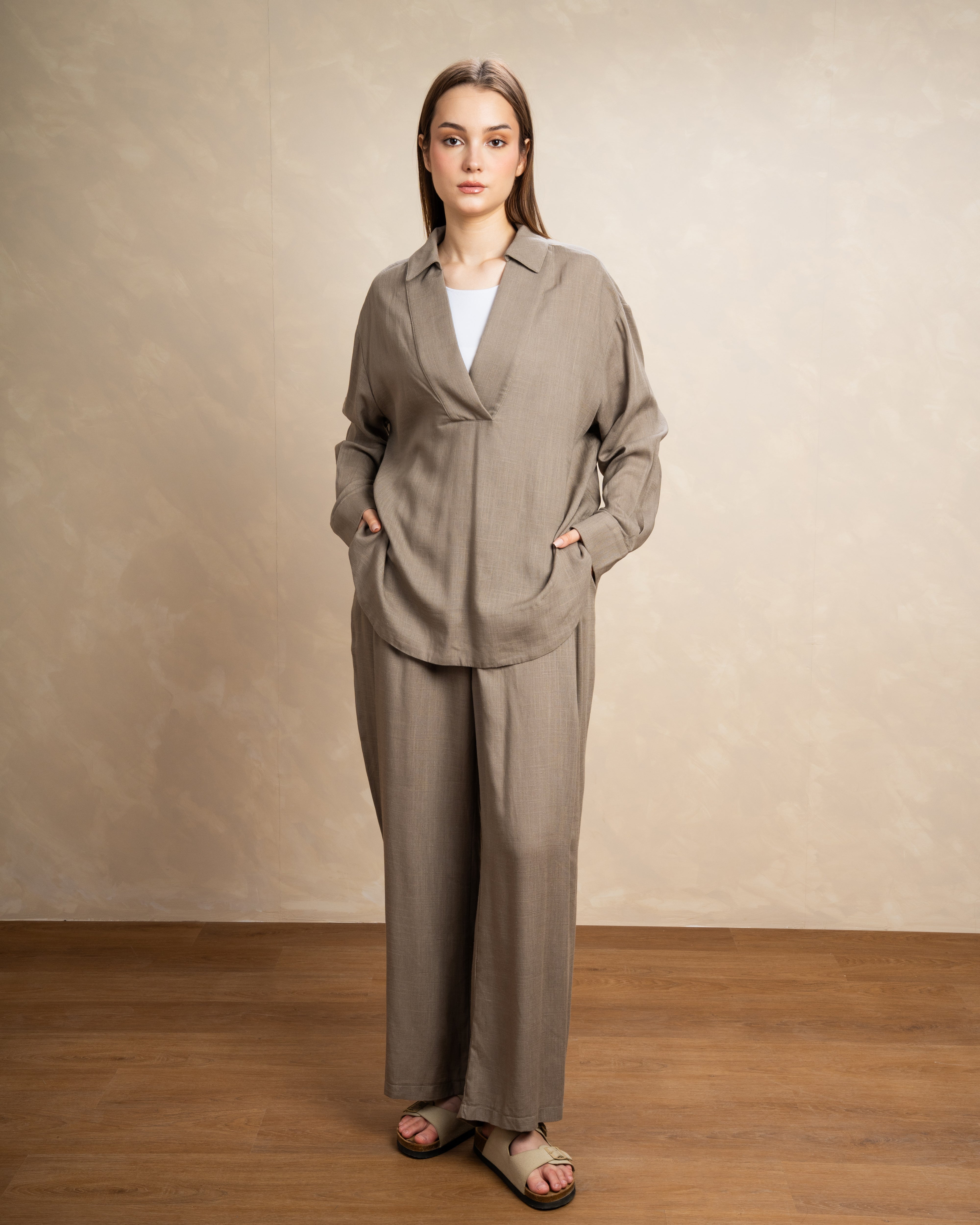 Long Plain Two-Piece Set With Button Cuffs
