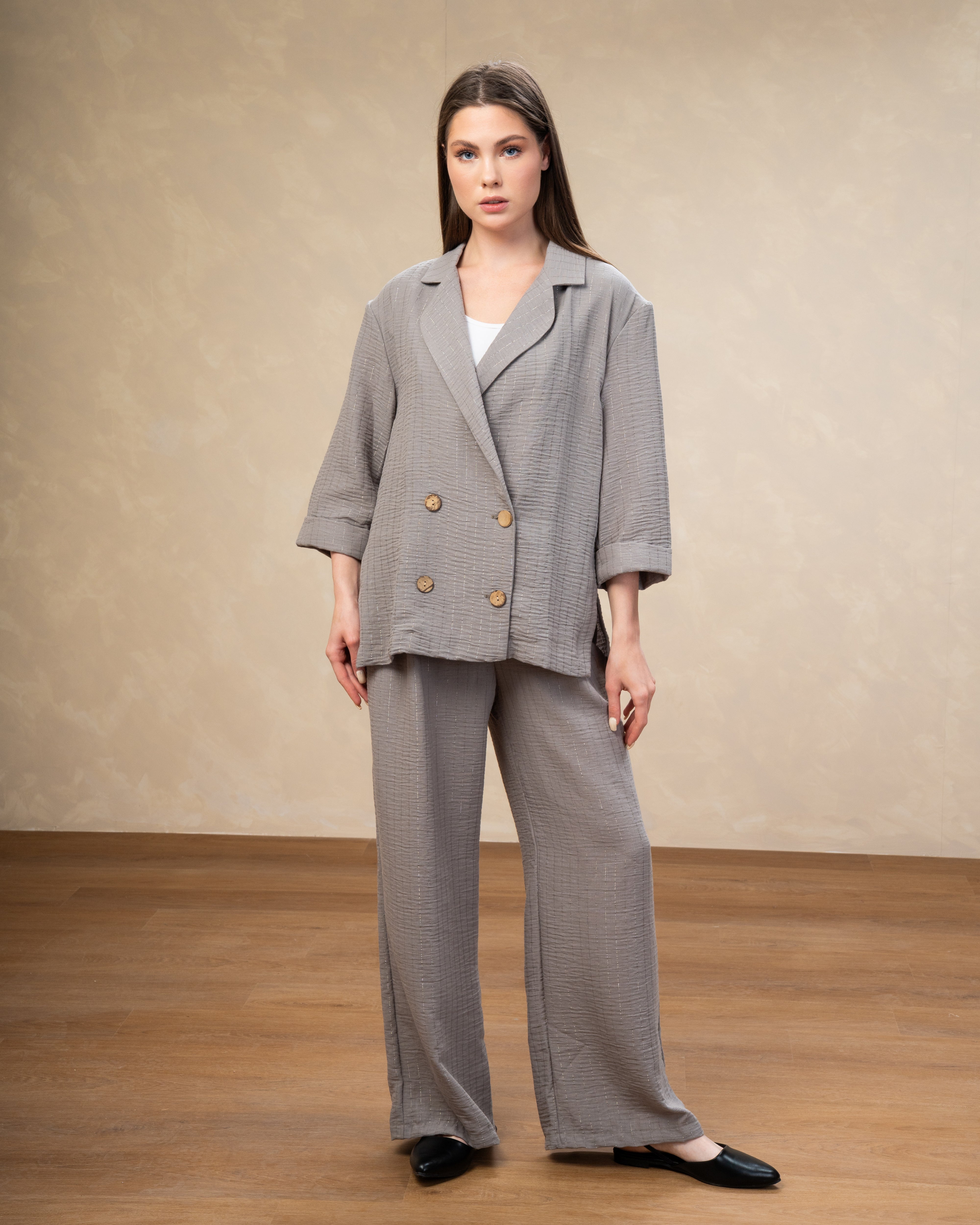 Long Striped Linen Blazer