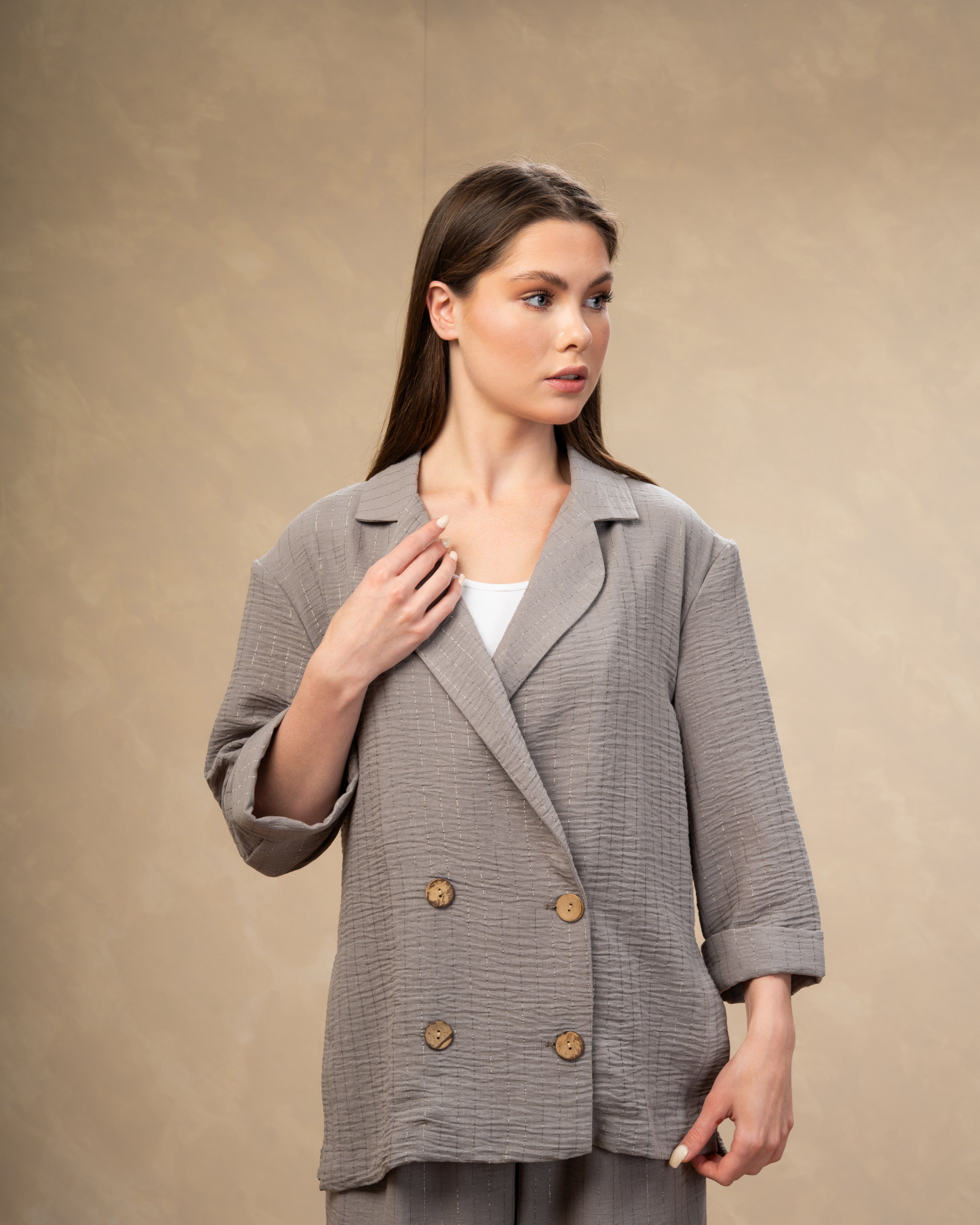 Long Striped Linen Blazer