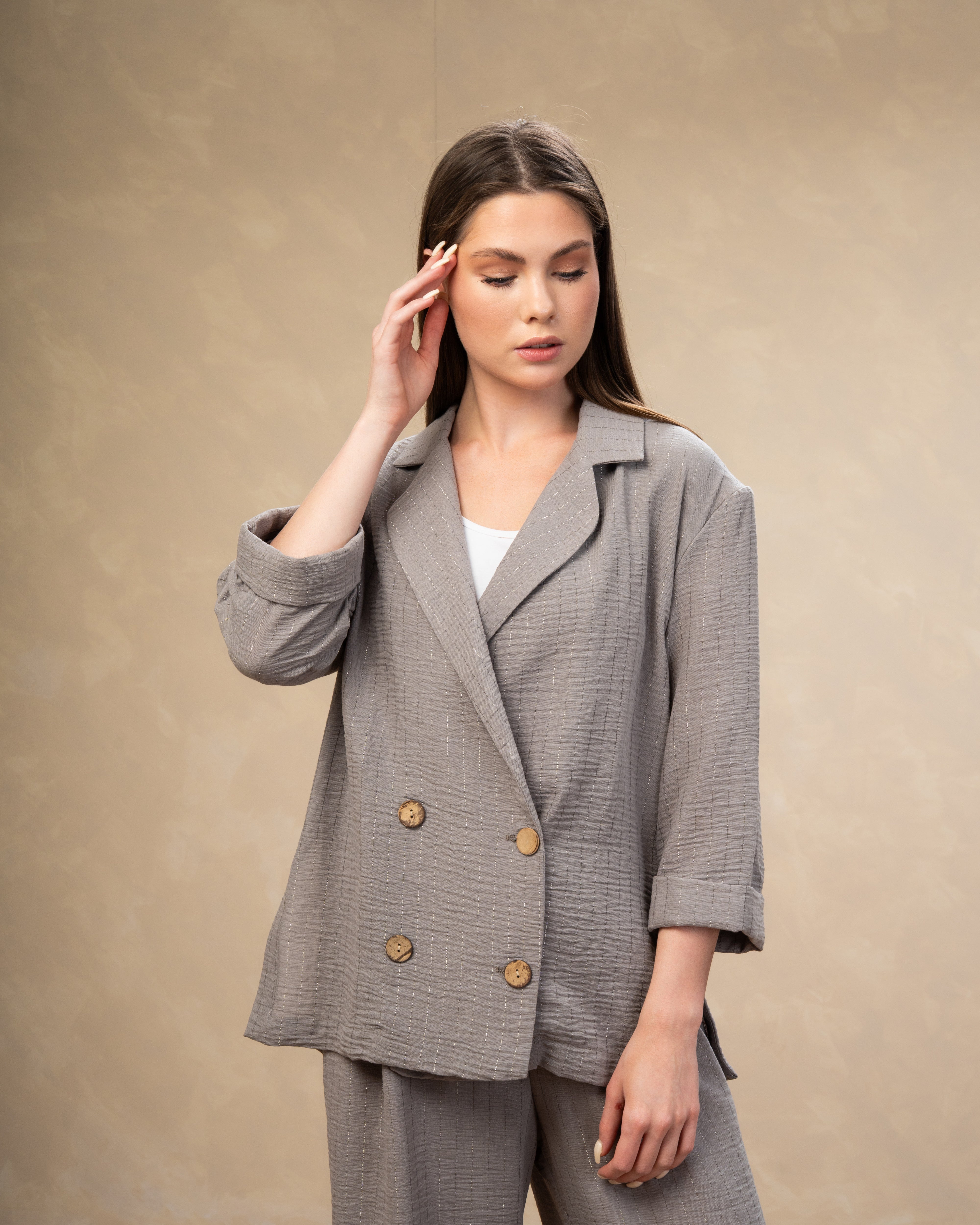 Long Striped Linen Blazer