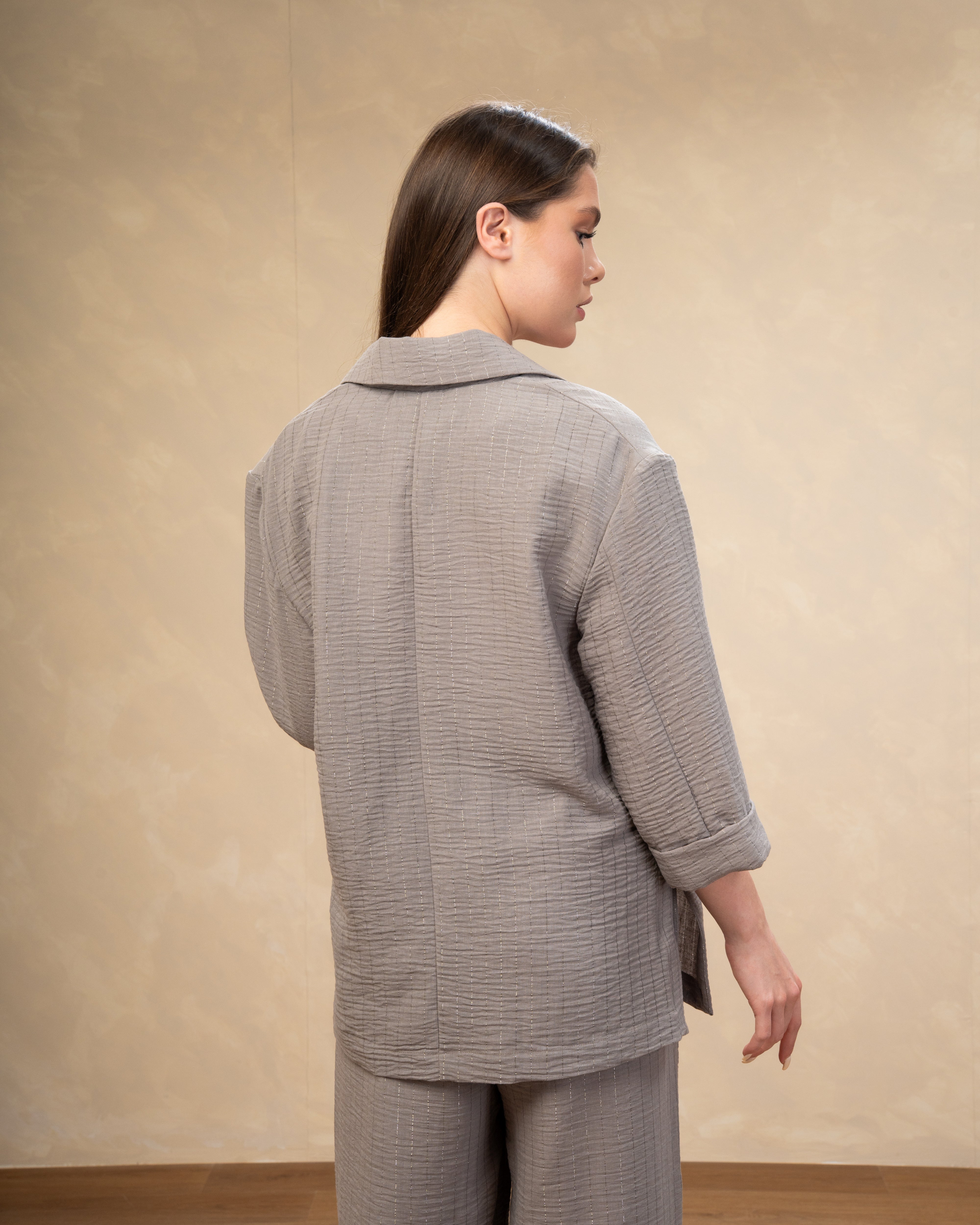 Long Striped Linen Blazer