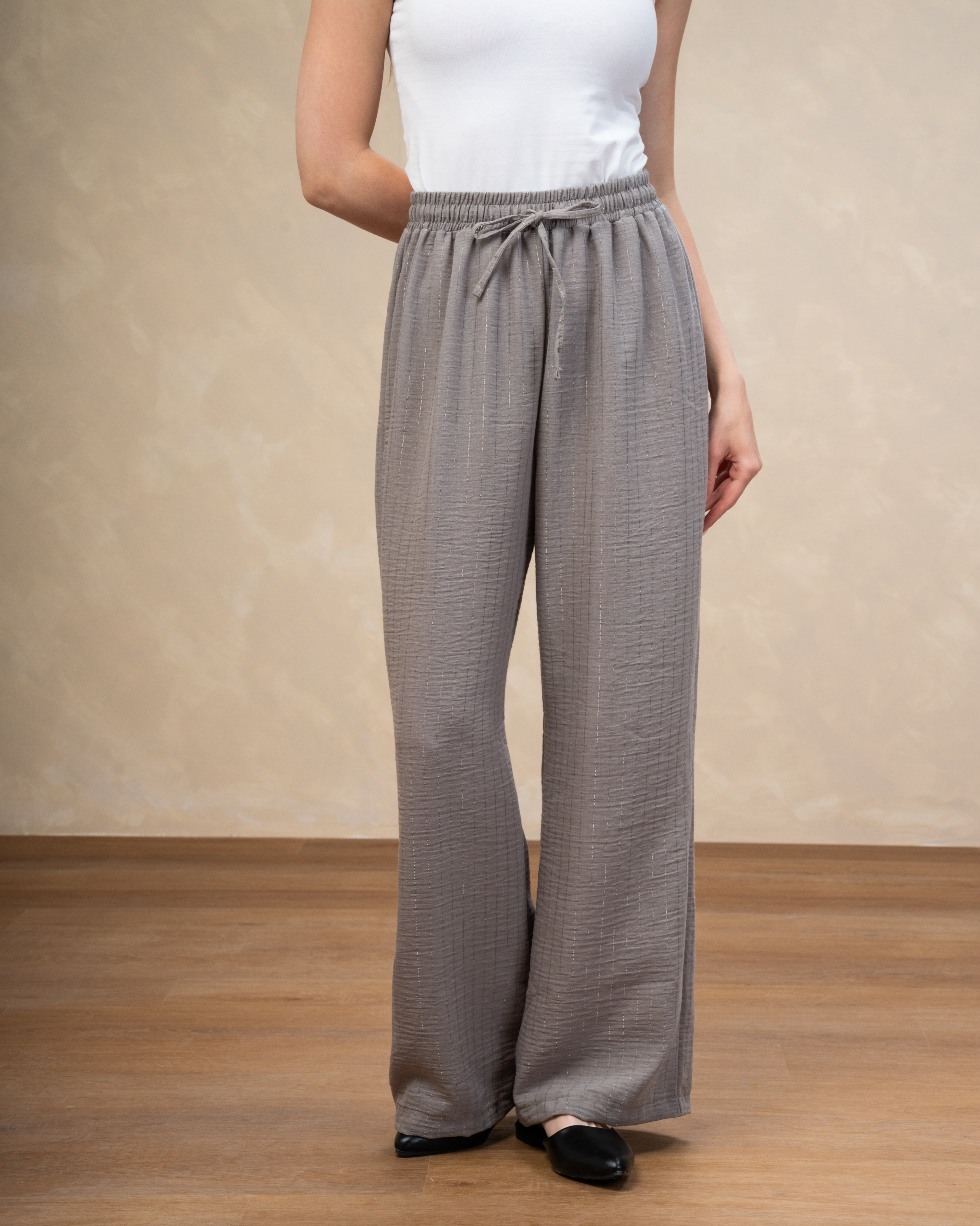 Striped Linen Trouser - With Subtle Gold Lines