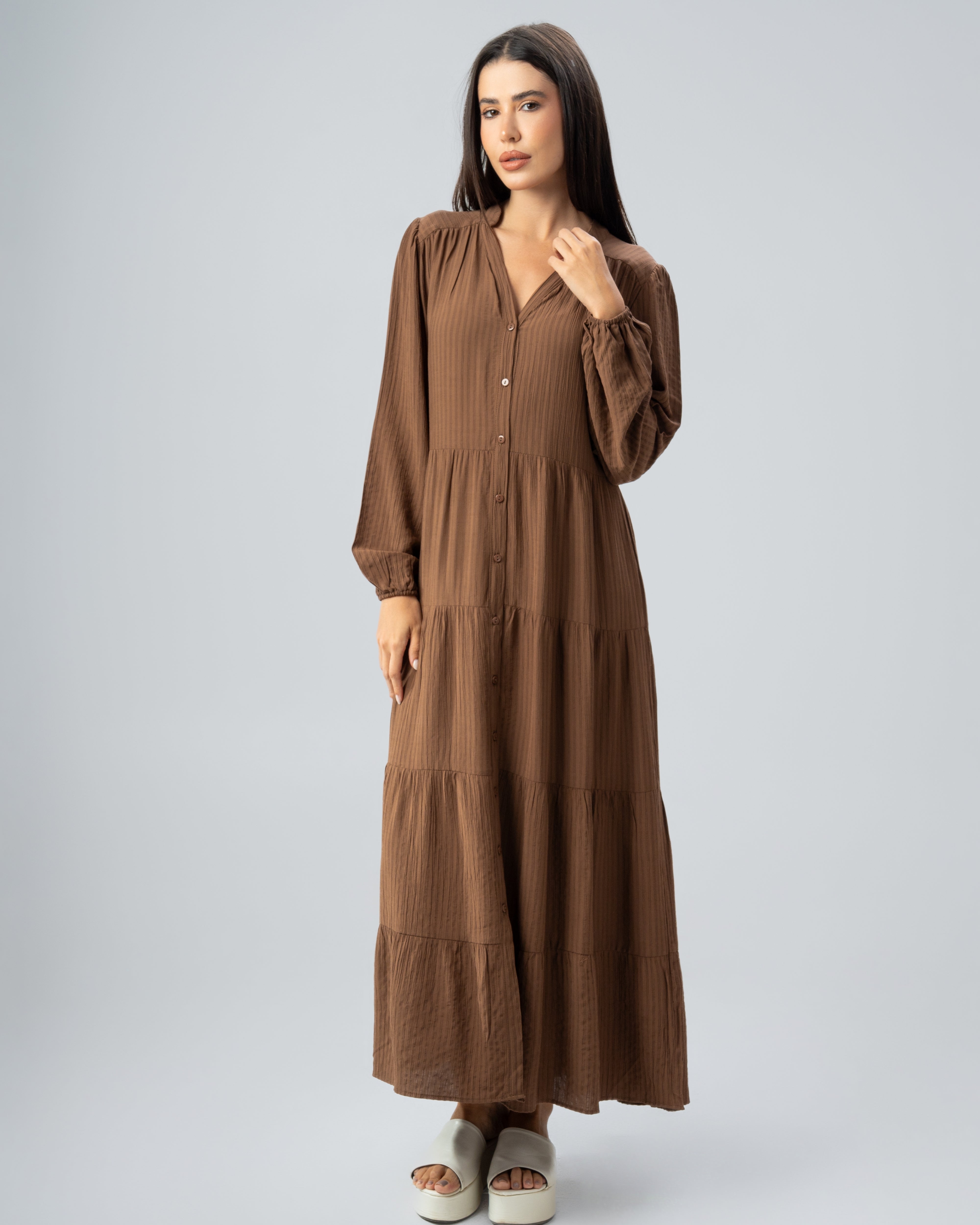 Long Plain Dress - With Chest Buttons