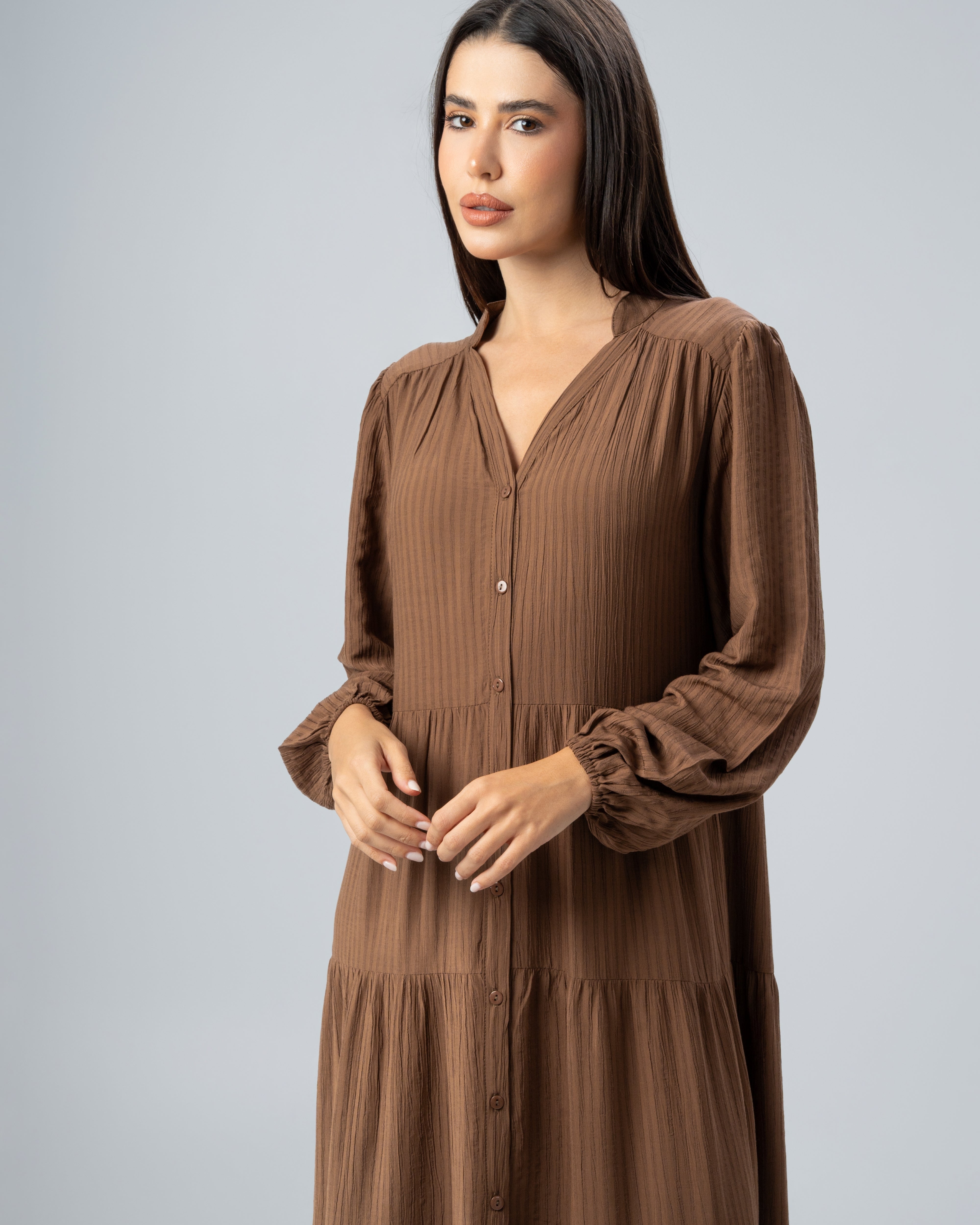 Long Plain Dress - With Chest Buttons