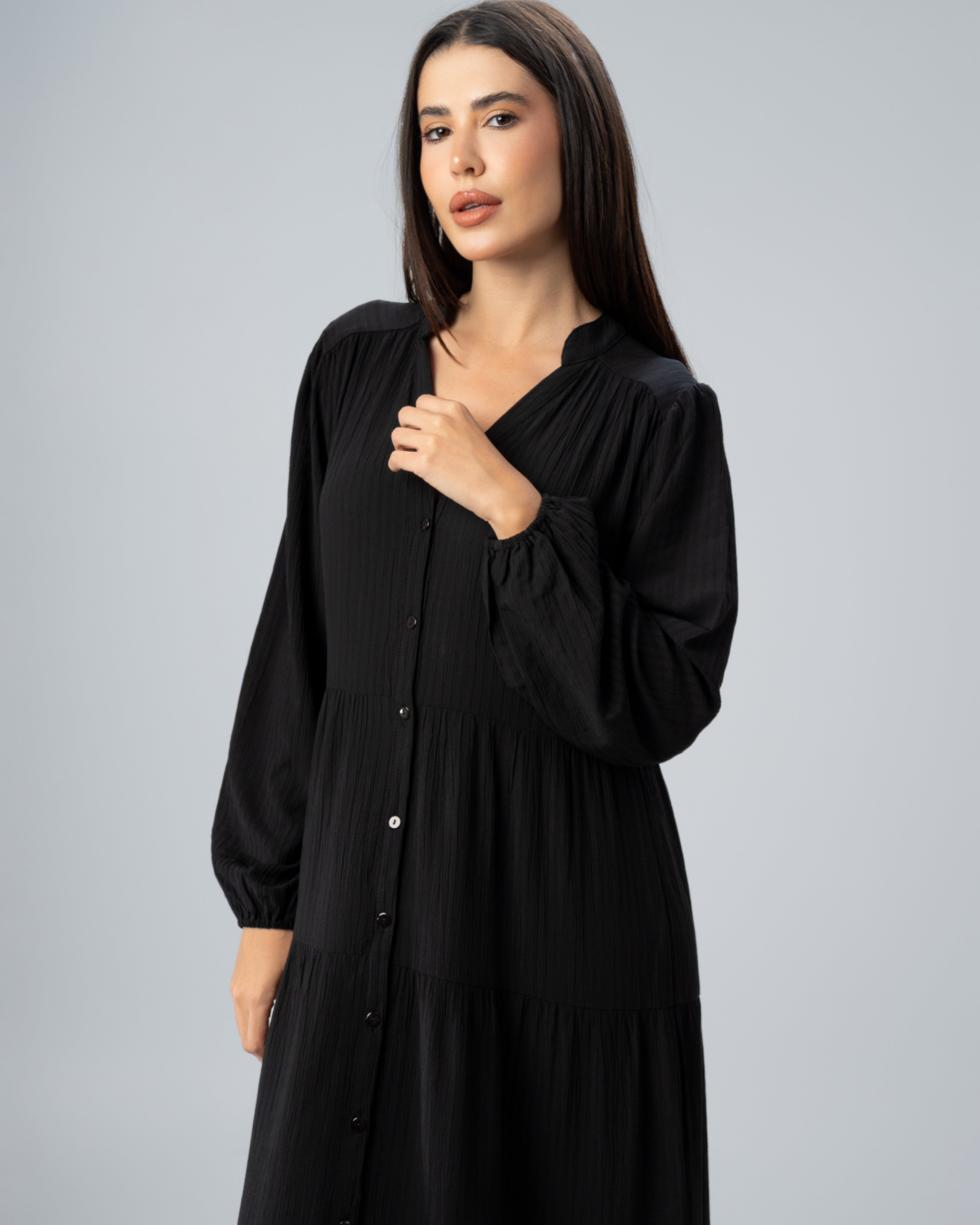 Long Plain Dress - With Chest Buttons