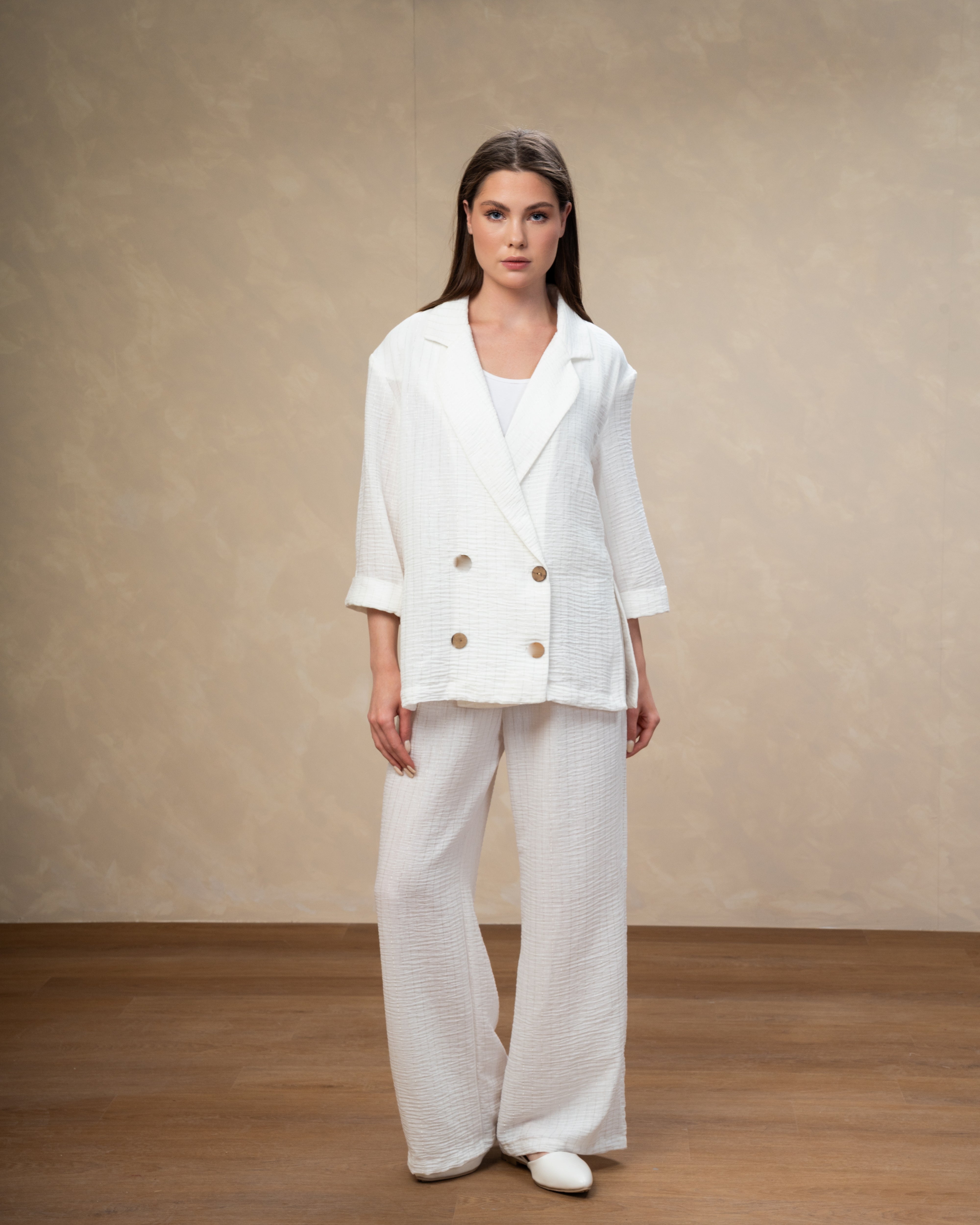 Long Striped Linen Blazer