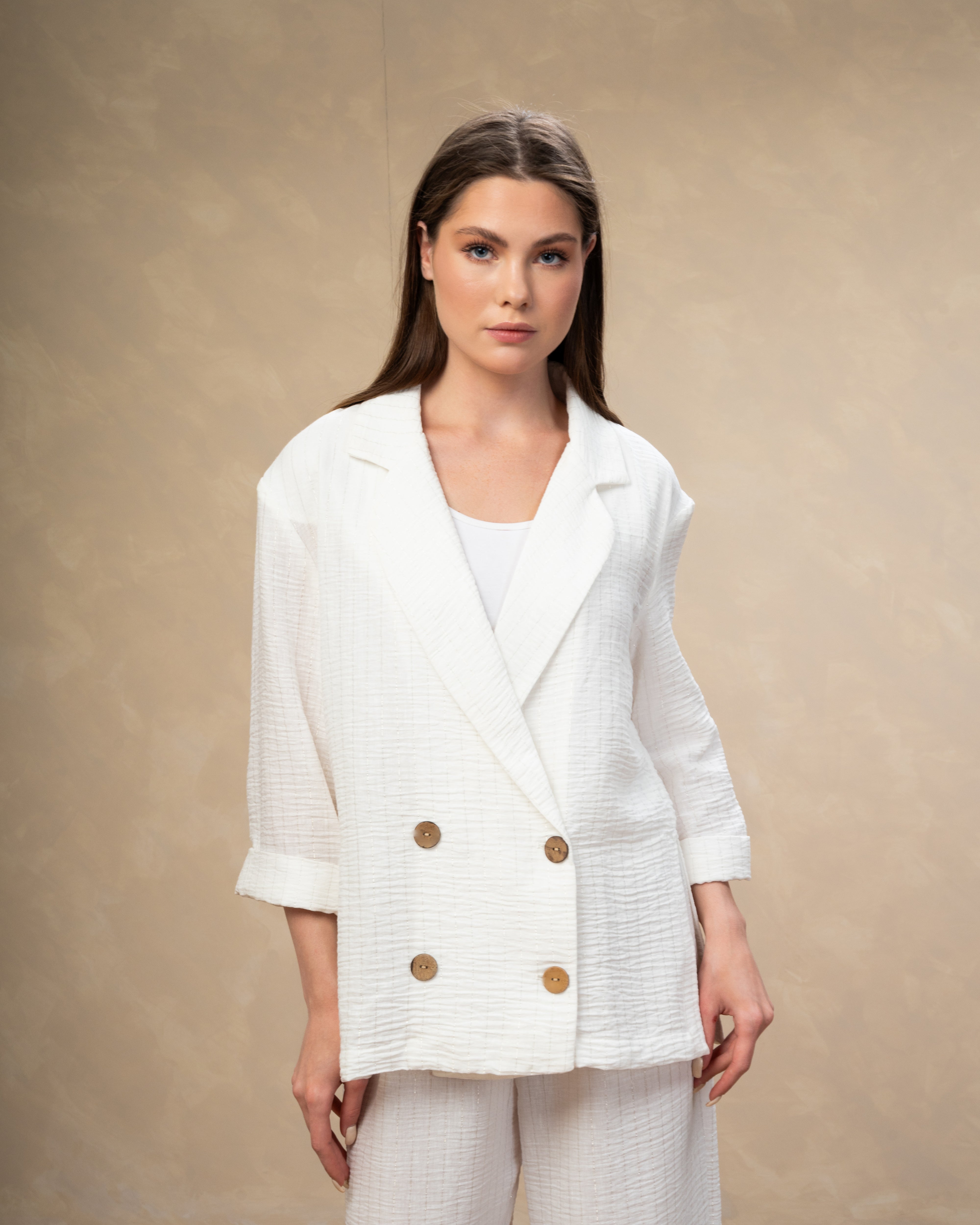 Long Striped Linen Blazer