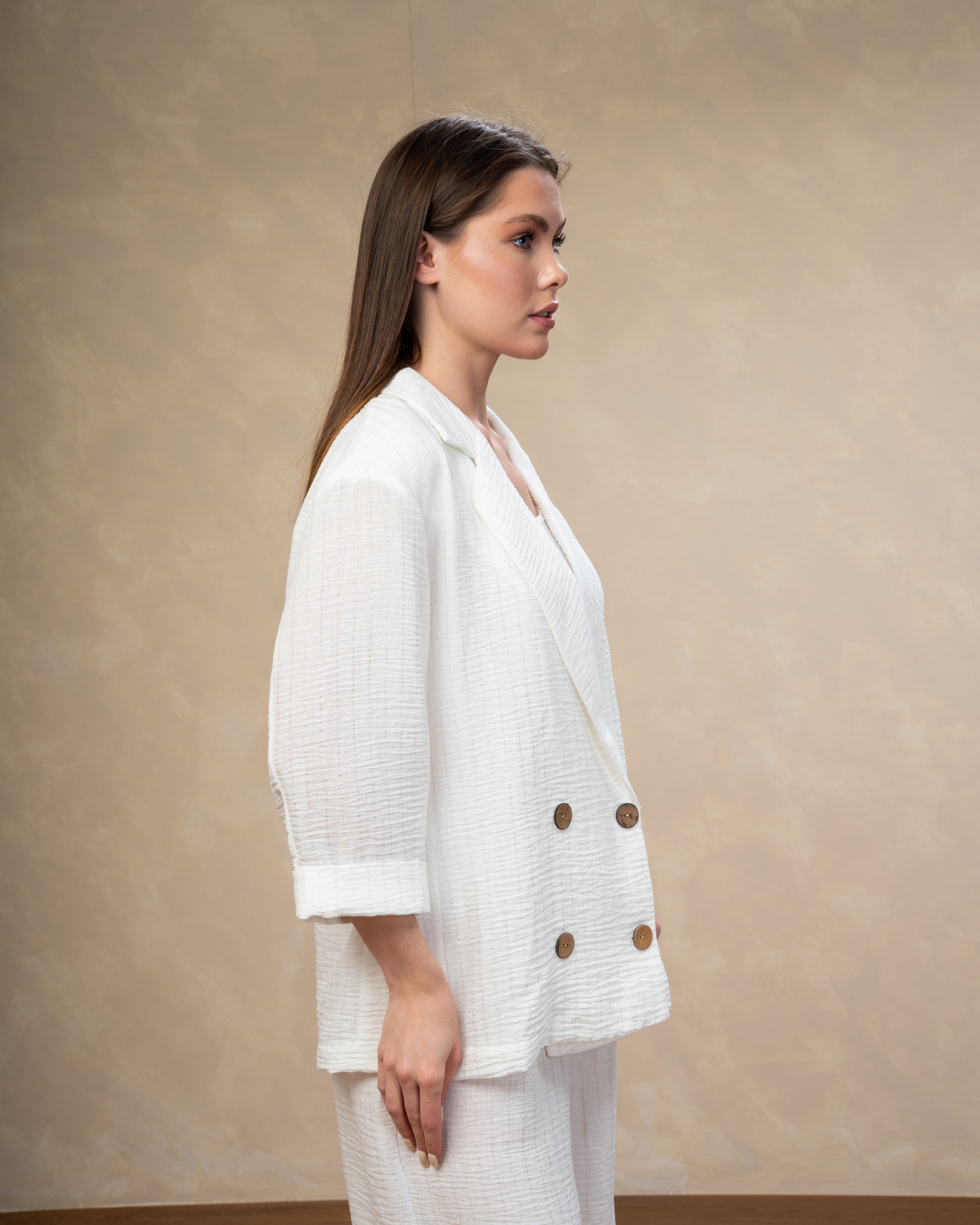 Long Striped Linen Blazer